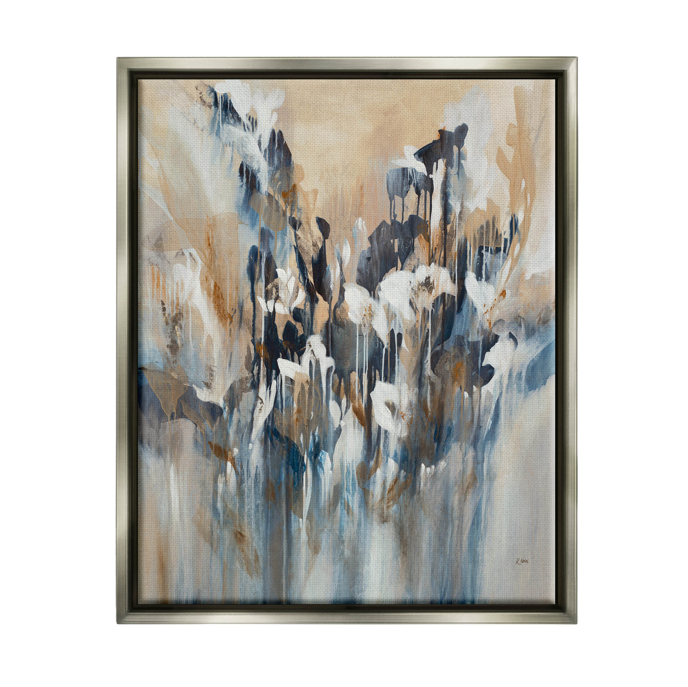 Stupell Industries Layered Botanical Abstract Drip Painting Luster Gray Floating Framed Canvas Print Wall Art, Design by K. Nari