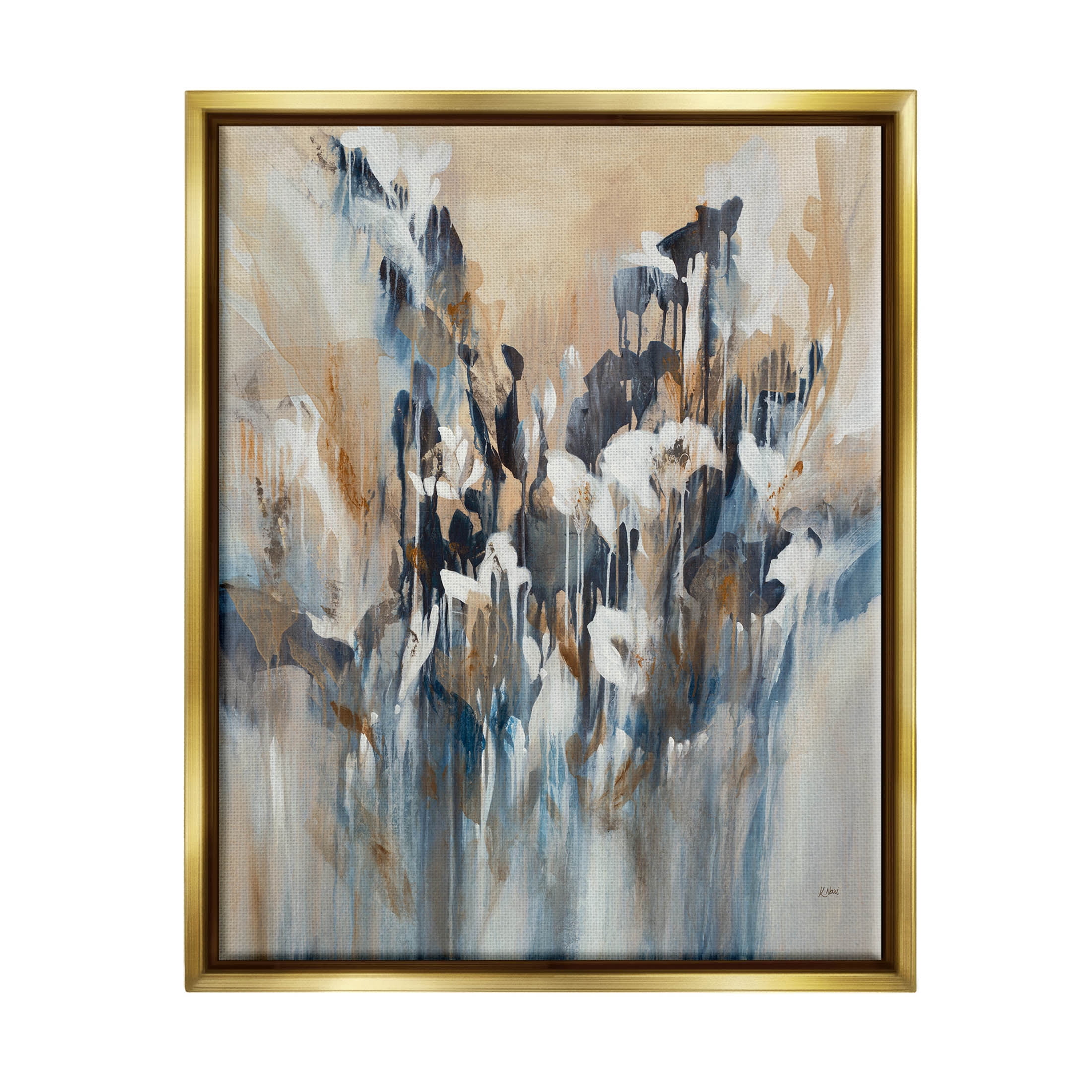 Stupell Industries Layered Botanical Abstract Drip Painting Metallic Gold Floating Framed Canvas Print Wall Art, Design by K. Nari
