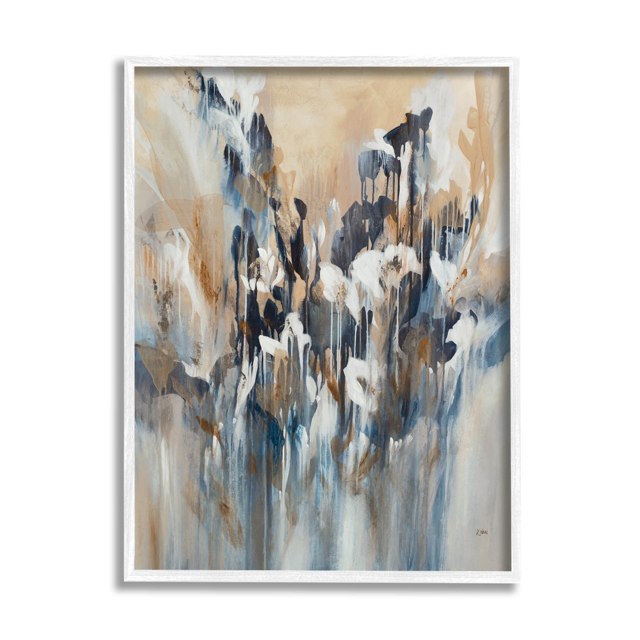Stupell Industries Layered Botanical Abstract Drip Painting White Framed Art Print Wall Art, Design by K. Nari
