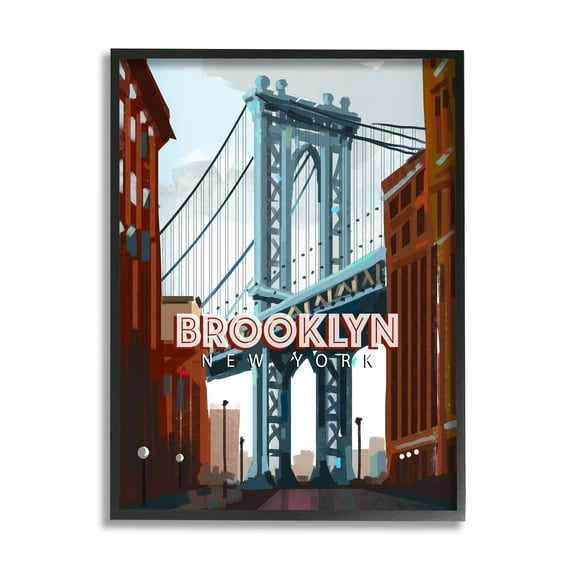 Stupell Industries Layered Brooklyn Bridge Architecture Urban Scenery Travel Graphic Art Black Framed Art Print Wall Art, Design by David Owens Illustration