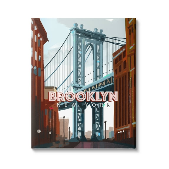 Stupell Industries Layered Brooklyn Bridge Architecture Urban Scenery Travel Graphic Art Gallery Wrapped Canvas Print Wall Art, Design by David Owens Illustration