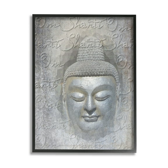 Stupell Industries Layered Buddha Spiritual Words Script Om Shanti Mantra Graphic Art Black Framed Art Print Wall Art, Design by Graffitee Studios