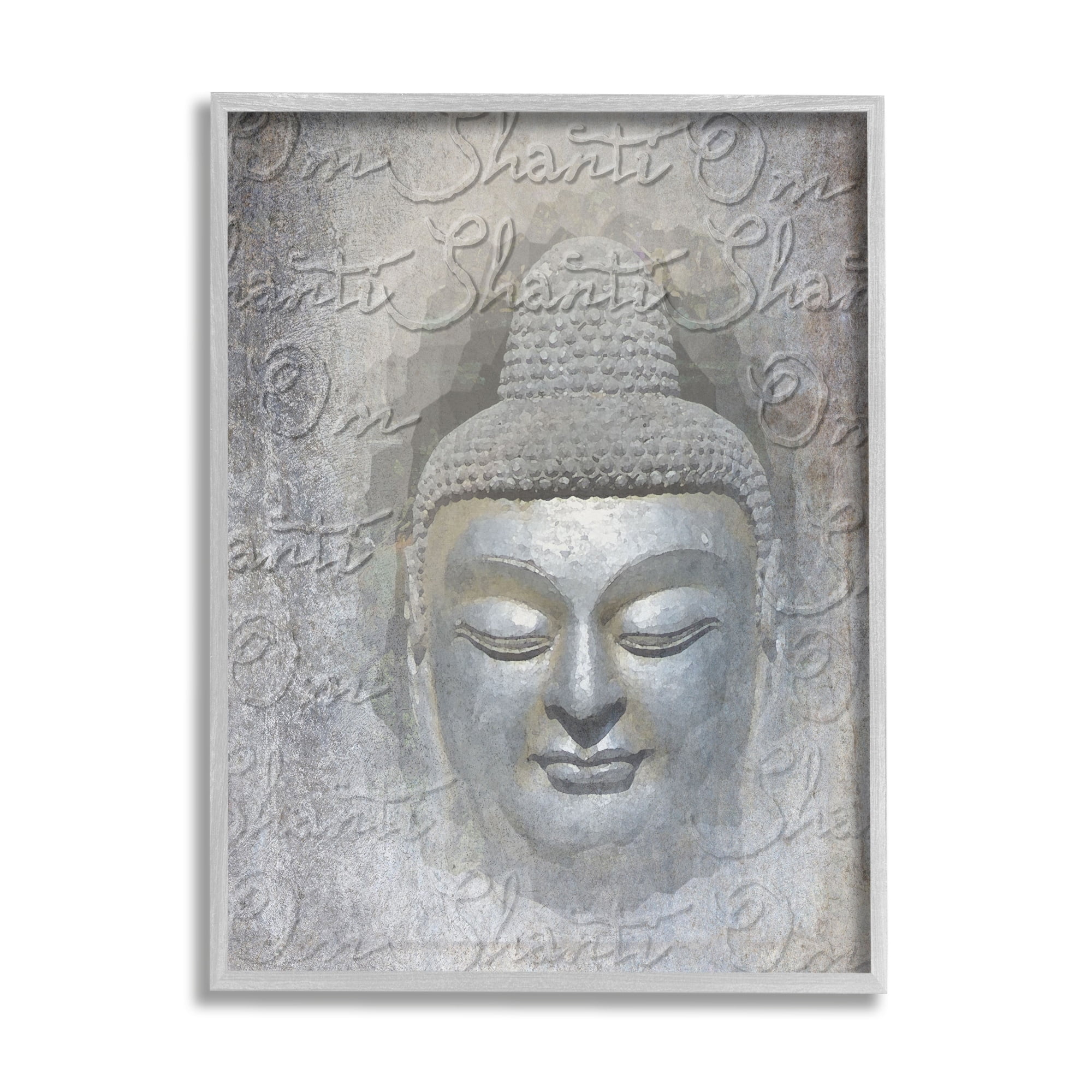 Stupell Industries Layered Buddha Spiritual Words Script Om Shanti Mantra Graphic Art Gray Framed Art Print Wall Art, Design by Graffitee Studios