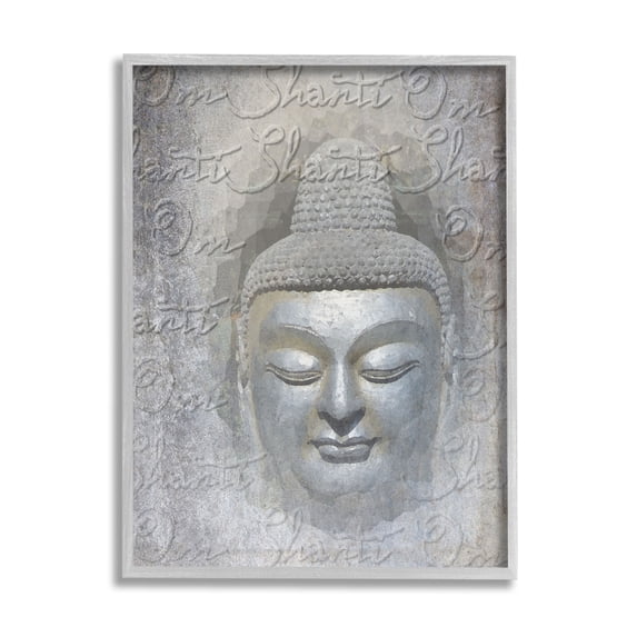 Stupell Industries Layered Buddha Spiritual Words Script Om Shanti Mantra Graphic Art Gray Framed Art Print Wall Art, Design by Graffitee Studios
