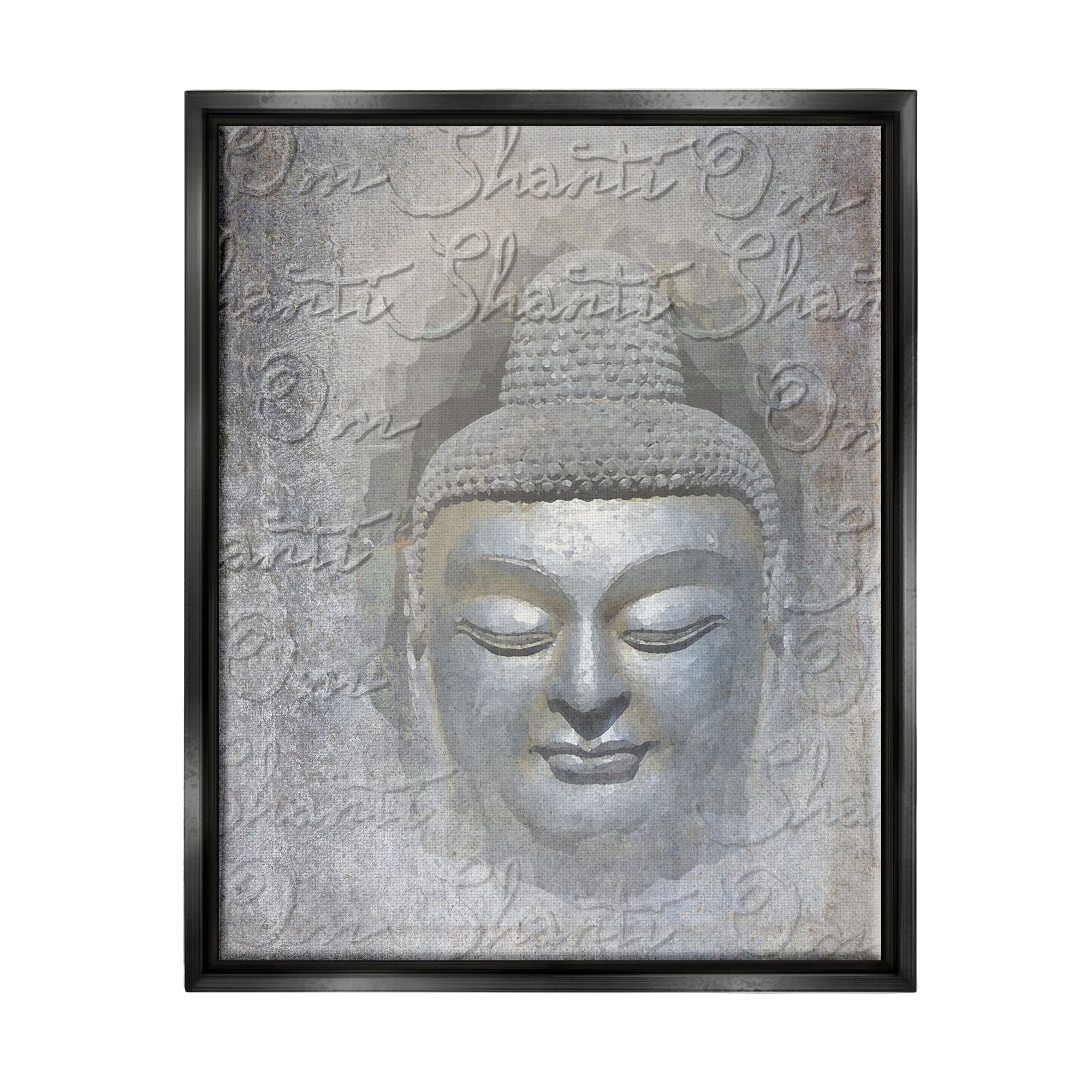 Stupell Industries Layered Buddha Spiritual Words Script Om Shanti Mantra Graphic Art Jet Black Floating Framed Canvas Print Wall Art, Design by Graffitee Studios