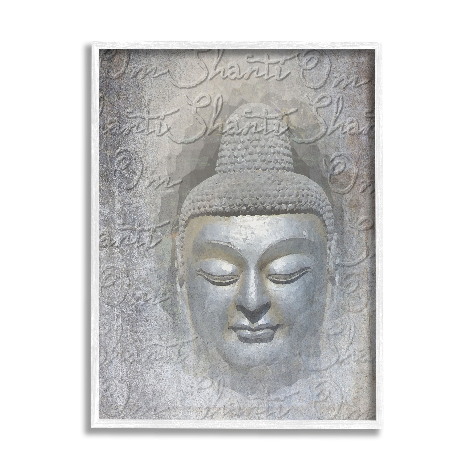 Stupell Industries Layered Buddha Spiritual Words Script Om Shanti Mantra Graphic Art White Framed Art Print Wall Art, Design by Graffitee Studios