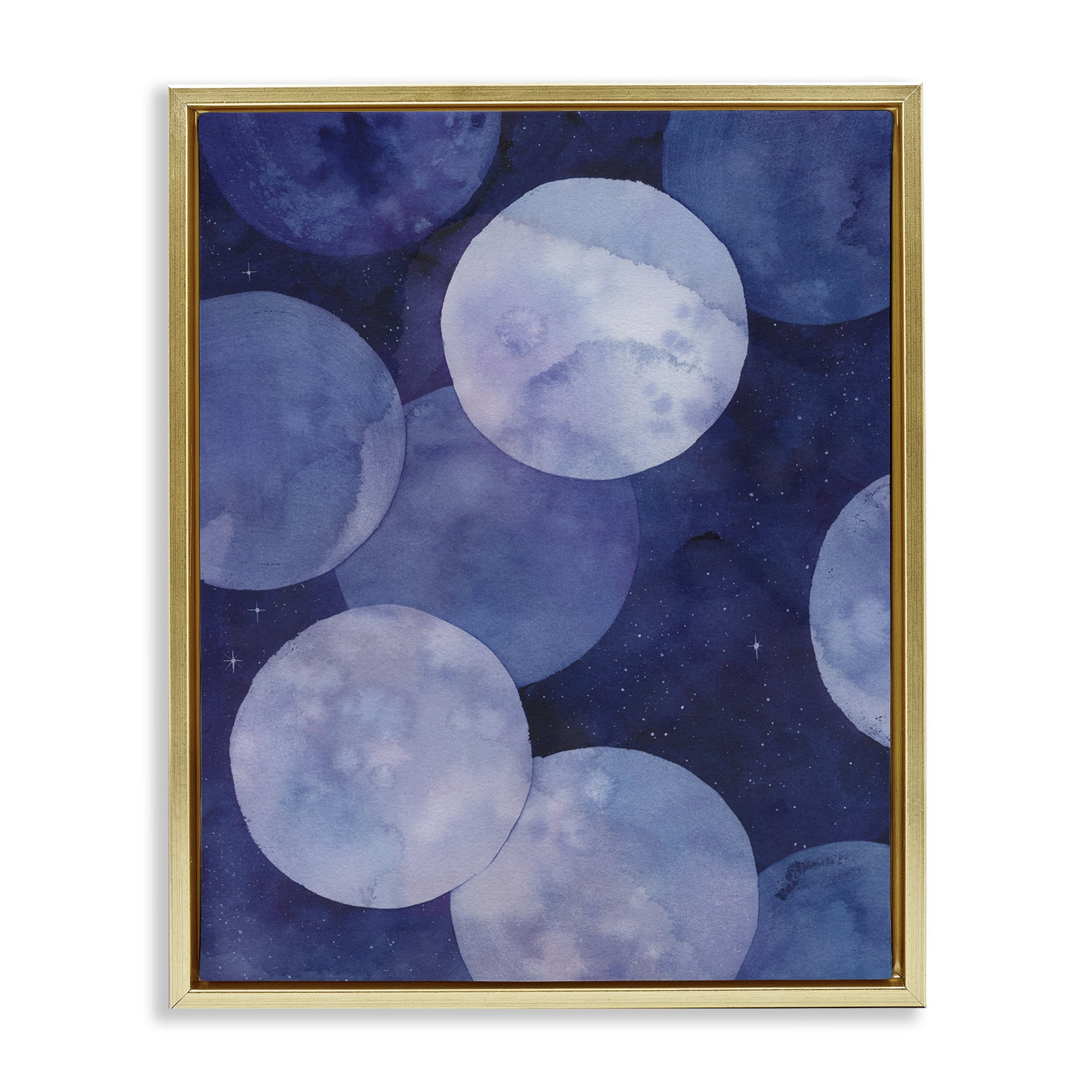 Stupell Industries Layered Circles in Space Abstract Painting Gold Floater Framed Canvas Art Print Wall Art, 25 x 31