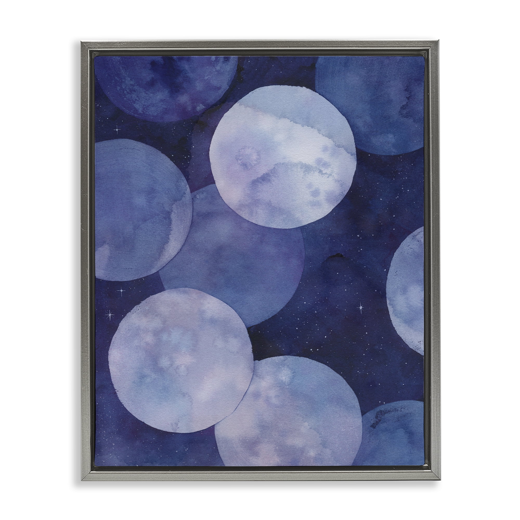 Stupell Industries Layered Circles in Space Abstract Painting Gray Floater Framed Canvas Art Print Wall Art, 25 x 31