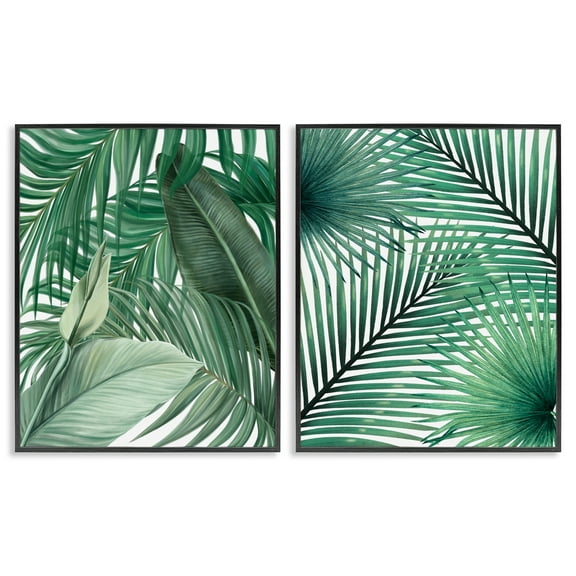 Stupell Industries Layered Clean Tropics Plants 2 Piece Black Framed Giclee Art Set design by Unknown, 14 x 11