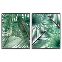 Stupell Industries Layered Clean Tropics Plants 2 Piece Black Framed Giclee Art Set design by Unknown, 14 x 11