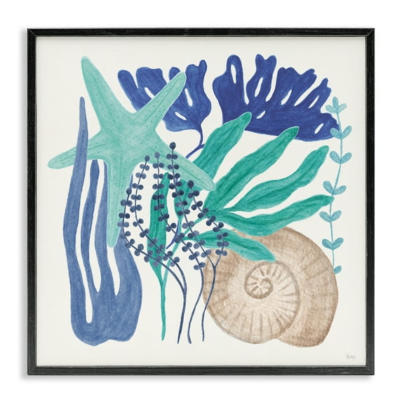 Stupell Industries Layered Coastal Shells Nautical & Beach Painting Black Framed Art Print Wall Art, 17 x 17