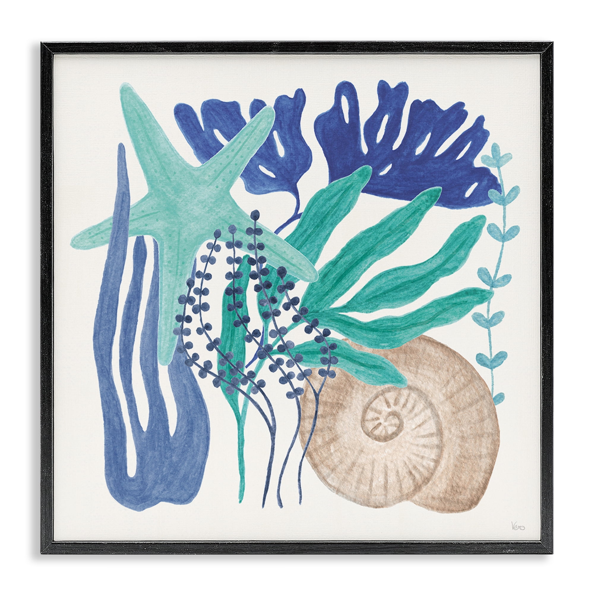 Stupell Industries Layered Coastal Shells Nautical & Beach Painting Black Framed Art Print Wall Art, 24 x 24