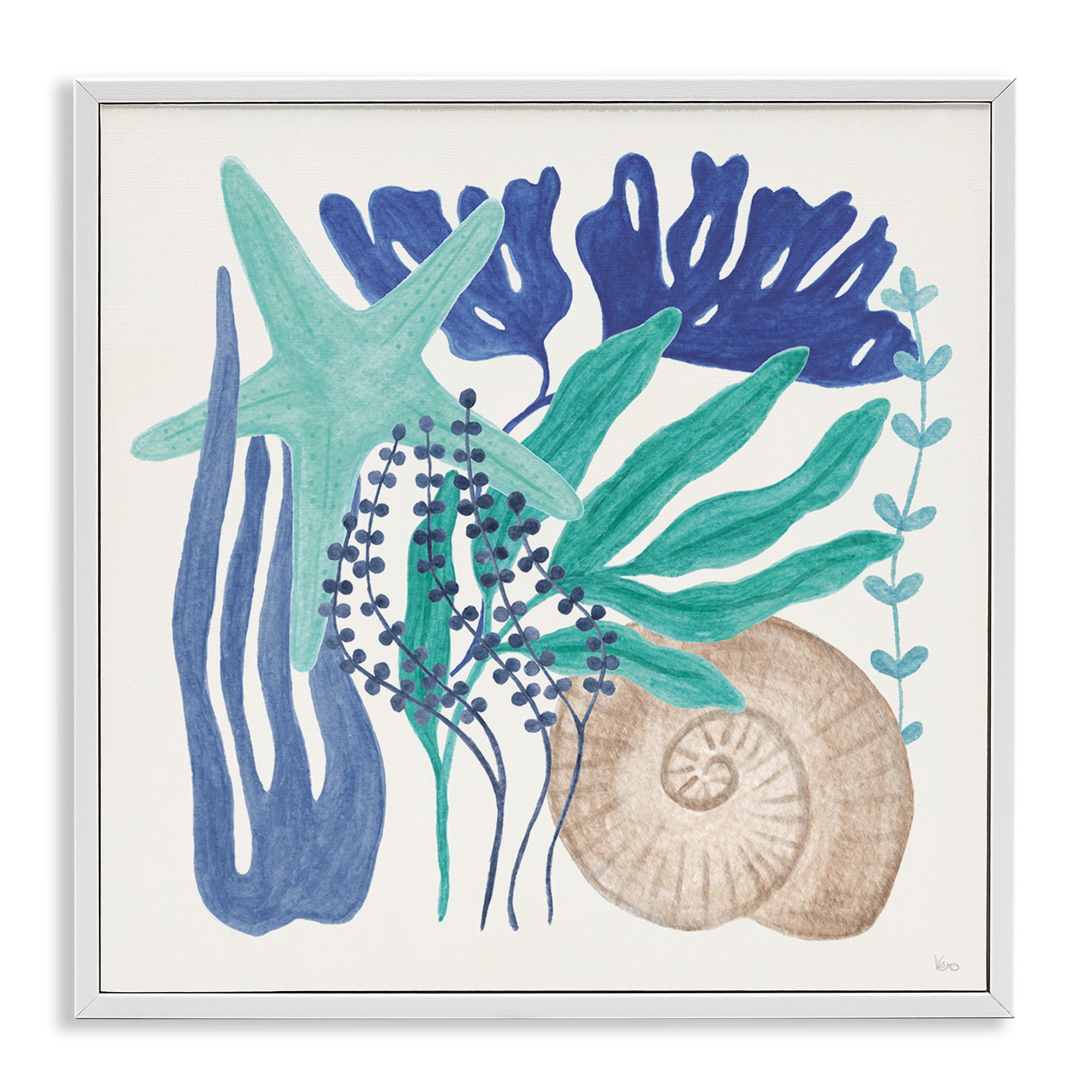 Stupell Industries Layered Coastal Shells Nautical & Beach Painting White Framed Art Print Wall Art, 17 x 17