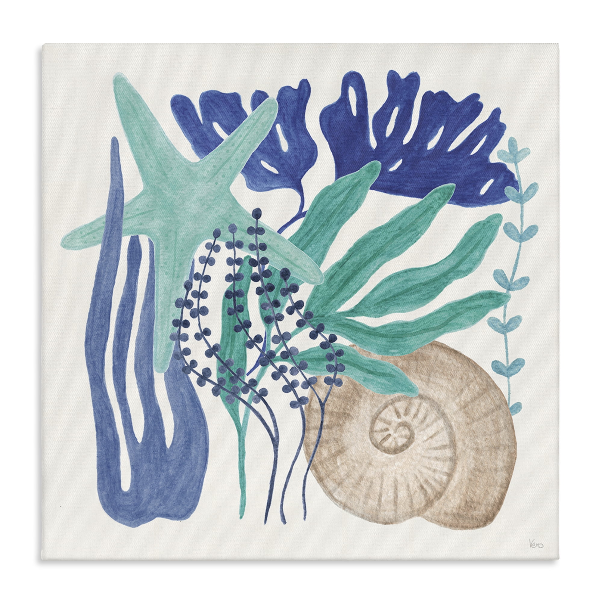 Stupell Industries Layered Coastal Shells Nautical & Beach Painting Wrapped Canvas Art Print Wall Art, 17 x 17