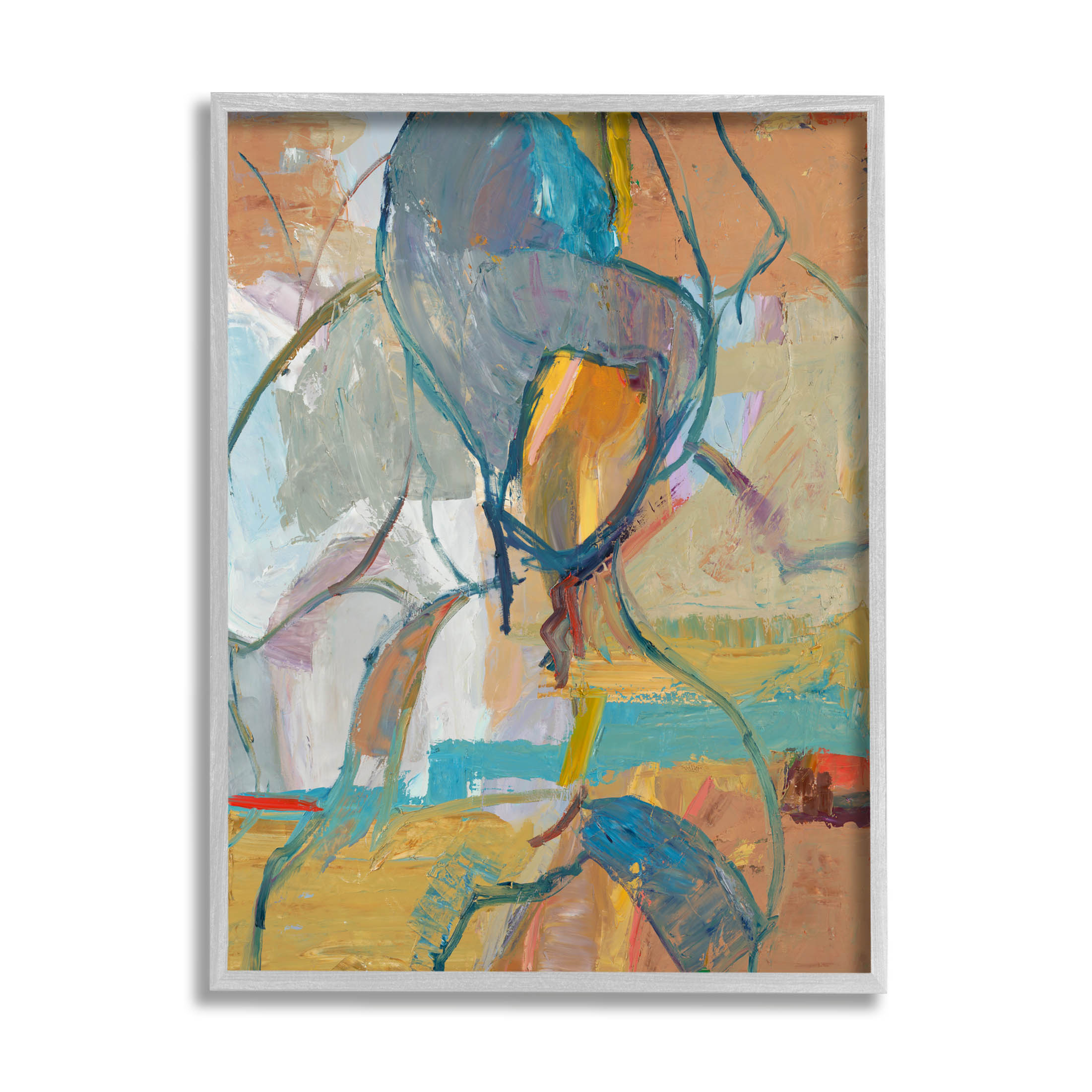 Stupell Industries Layered Conceptual Abstract Shapes Painting Gray Framed Art Print Wall Art, Design by Third and Wall