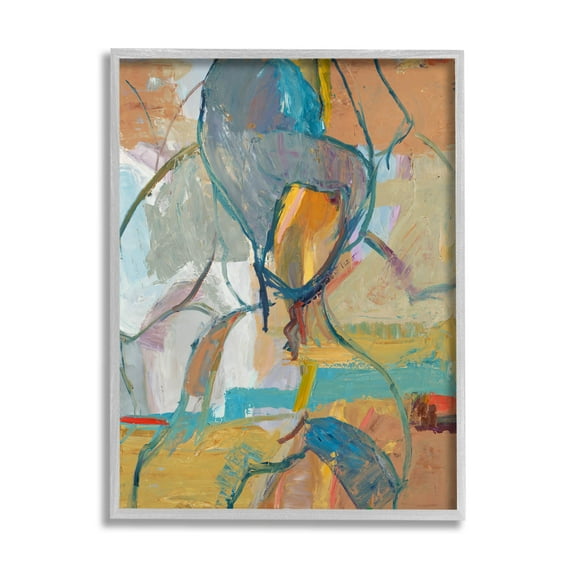 Stupell Industries Layered Conceptual Abstract Shapes Painting Gray Framed Art Print Wall Art, Design by Third and Wall
