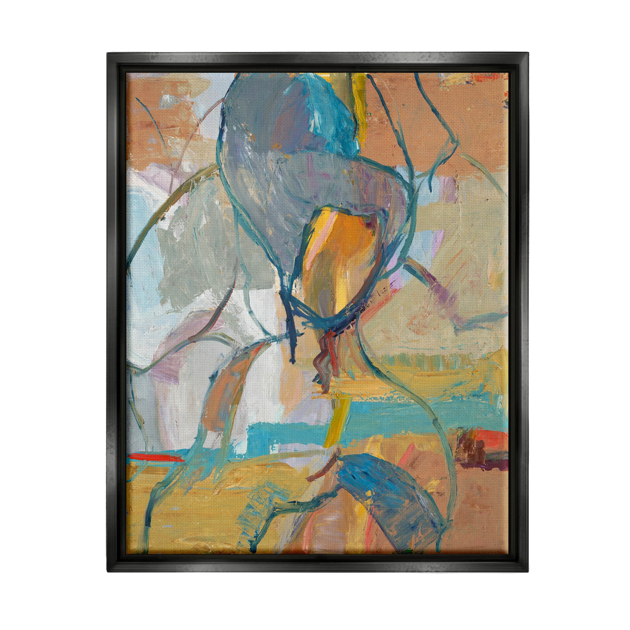 Stupell Industries Layered Conceptual Abstract Shapes Painting Jet Black Floating Framed Canvas Print Wall Art, Design by Third and Wall