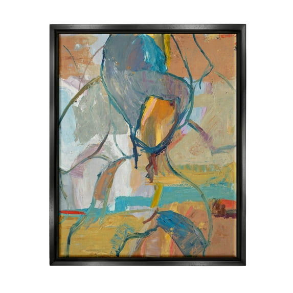 Stupell Industries Layered Conceptual Abstract Shapes Painting Jet Black Floating Framed Canvas Print Wall Art, Design by Third and Wall