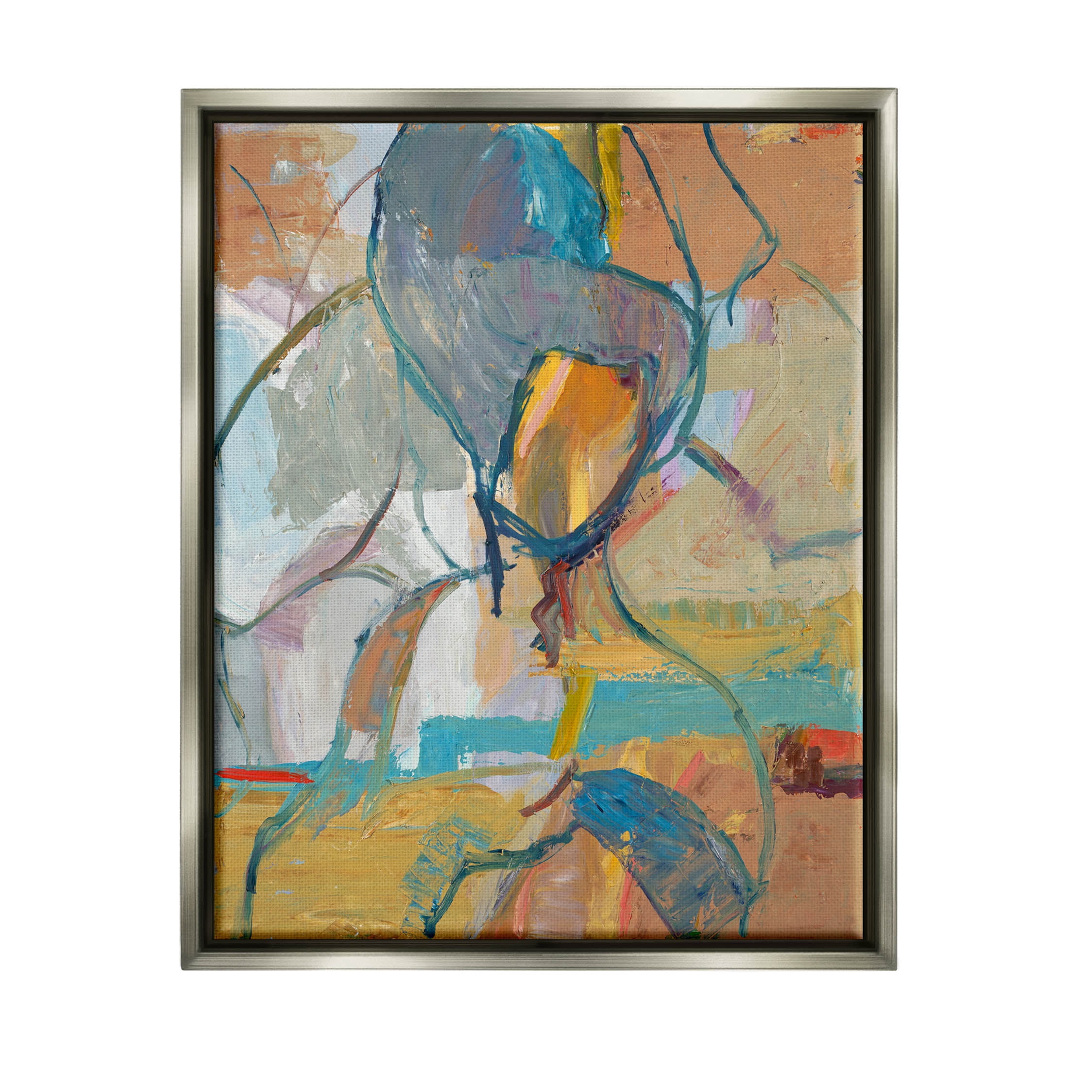 Stupell Industries Layered Conceptual Abstract Shapes Painting Luster Gray Floating Framed Canvas Print Wall Art, Design by Third and Wall