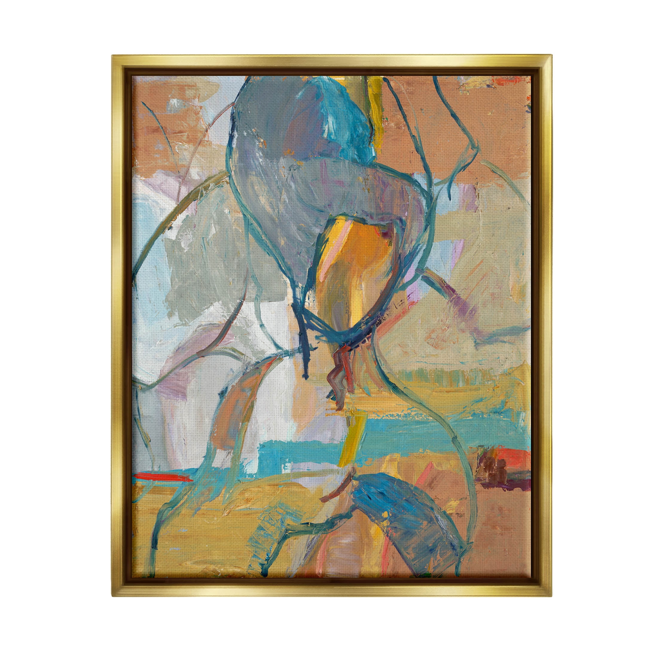 Stupell Industries Layered Conceptual Abstract Shapes Painting Metallic Gold Floating Framed Canvas Print Wall Art, Design by Third and Wall
