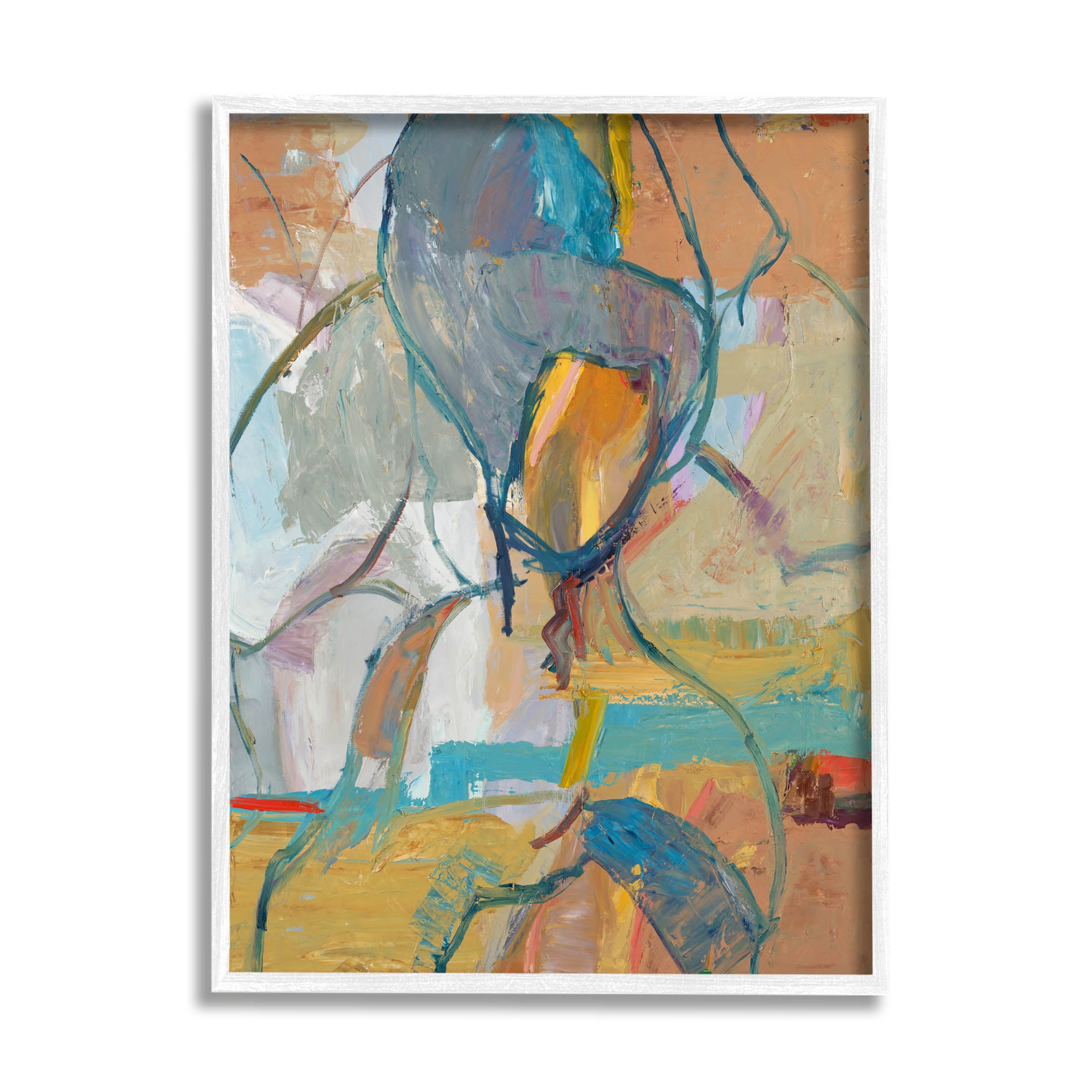 Stupell Industries Layered Conceptual Abstract Shapes Painting White Framed Art Print Wall Art, Design by Third and Wall