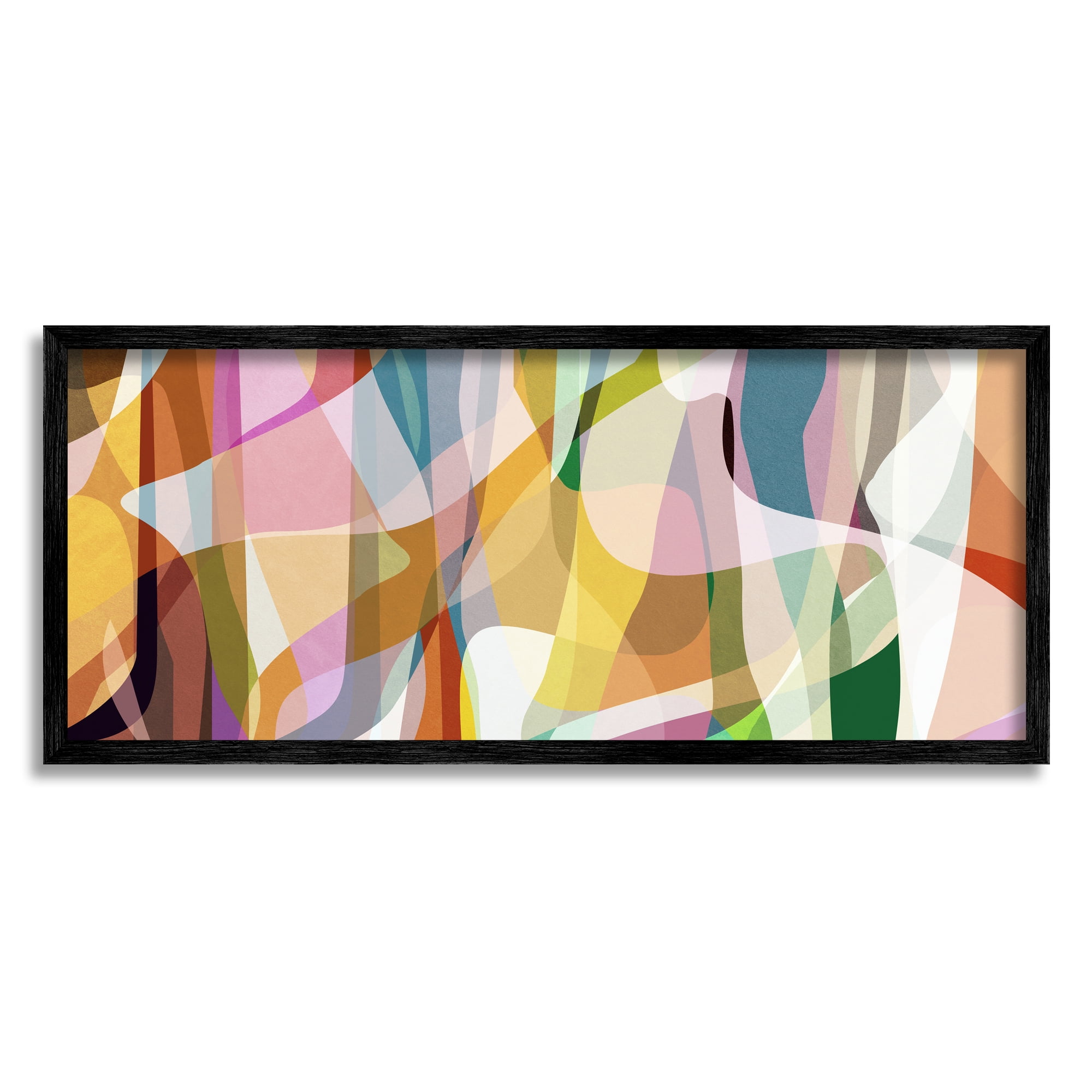 Stupell Industries Layered Contemporary Shapes Abstract Painting Black Framed Art Print Wall Art, 24 x 10