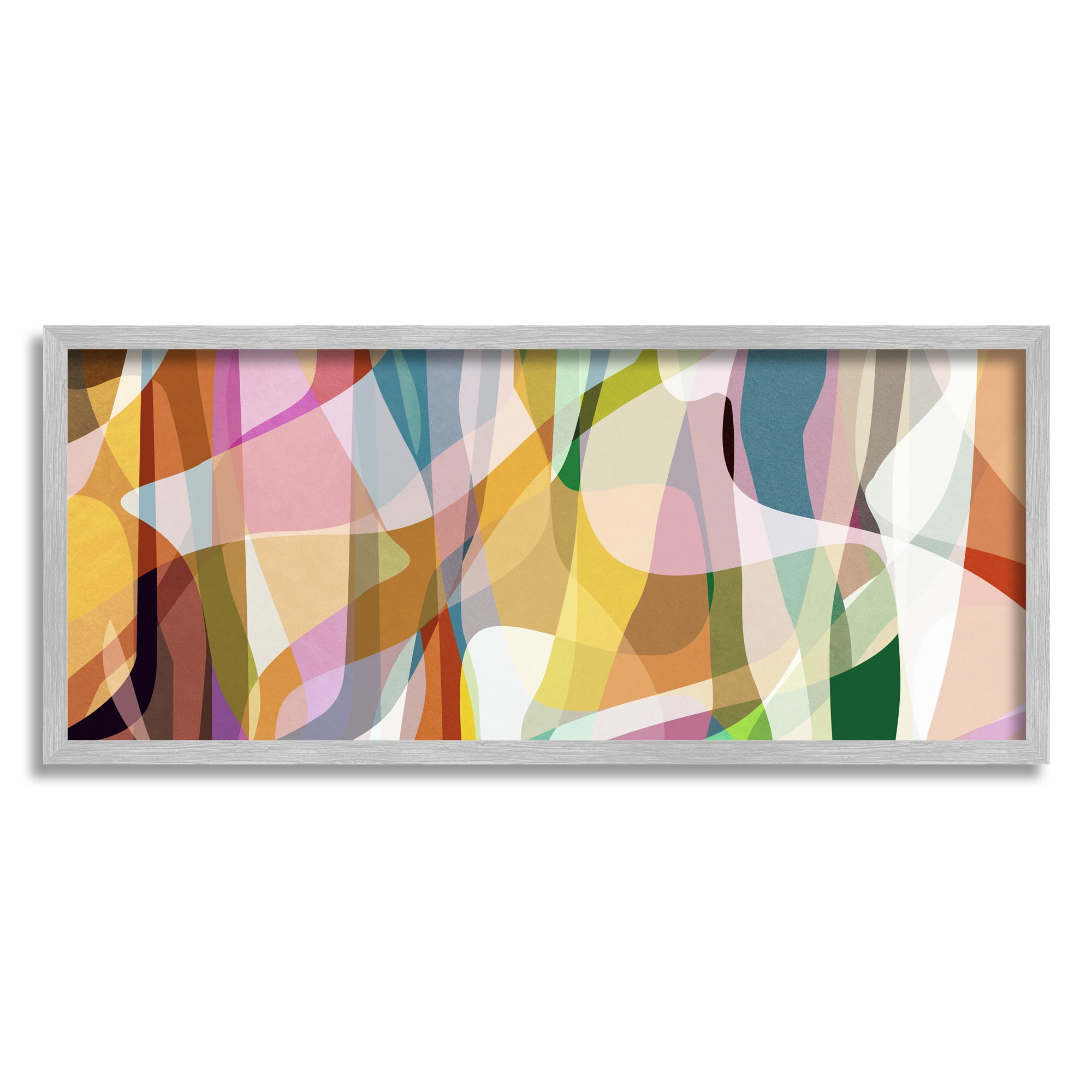 Stupell Industries Layered Contemporary Shapes Abstract Painting Gray Framed Art Print Wall Art, 24 x 10