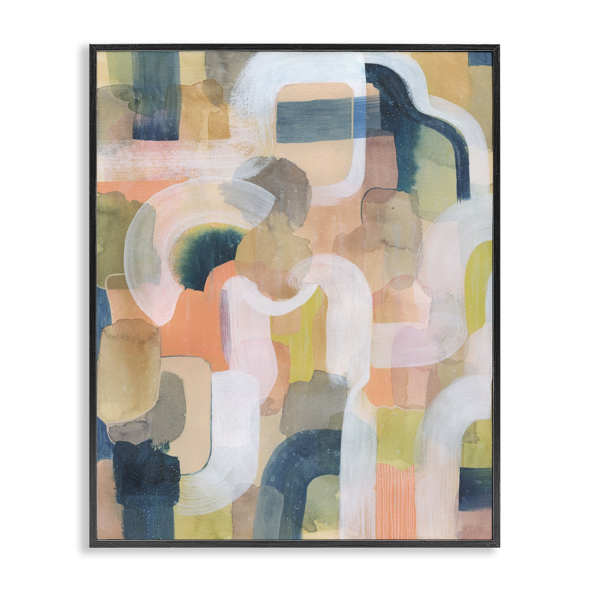 Stupell Industries Layered Curved Arches Abstract Painting Black Framed Art Print Wall Art, 24 x 30