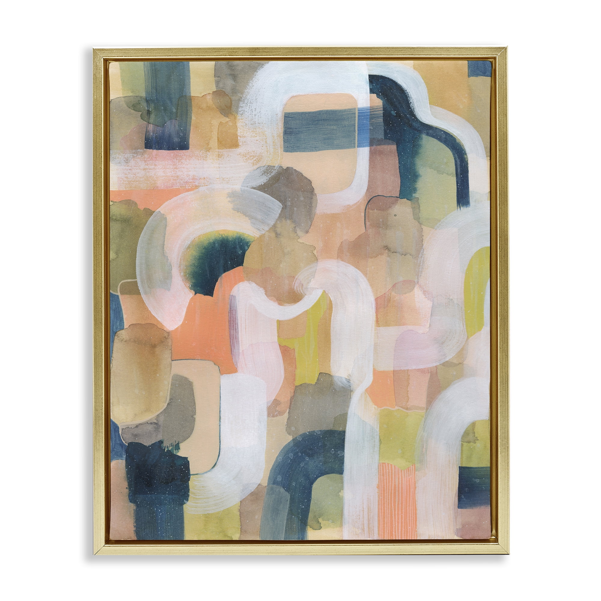 Stupell Industries Layered Curved Arches Abstract Painting Gold Floater Framed Canvas Art Print Wall Art, 25 x 31