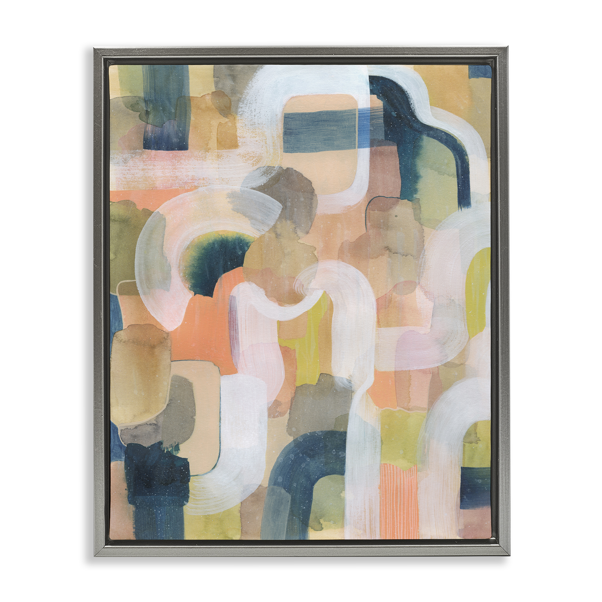 Stupell Industries Layered Curved Arches Abstract Painting Gray Floater Framed Canvas Art Print Wall Art, 17 x 21