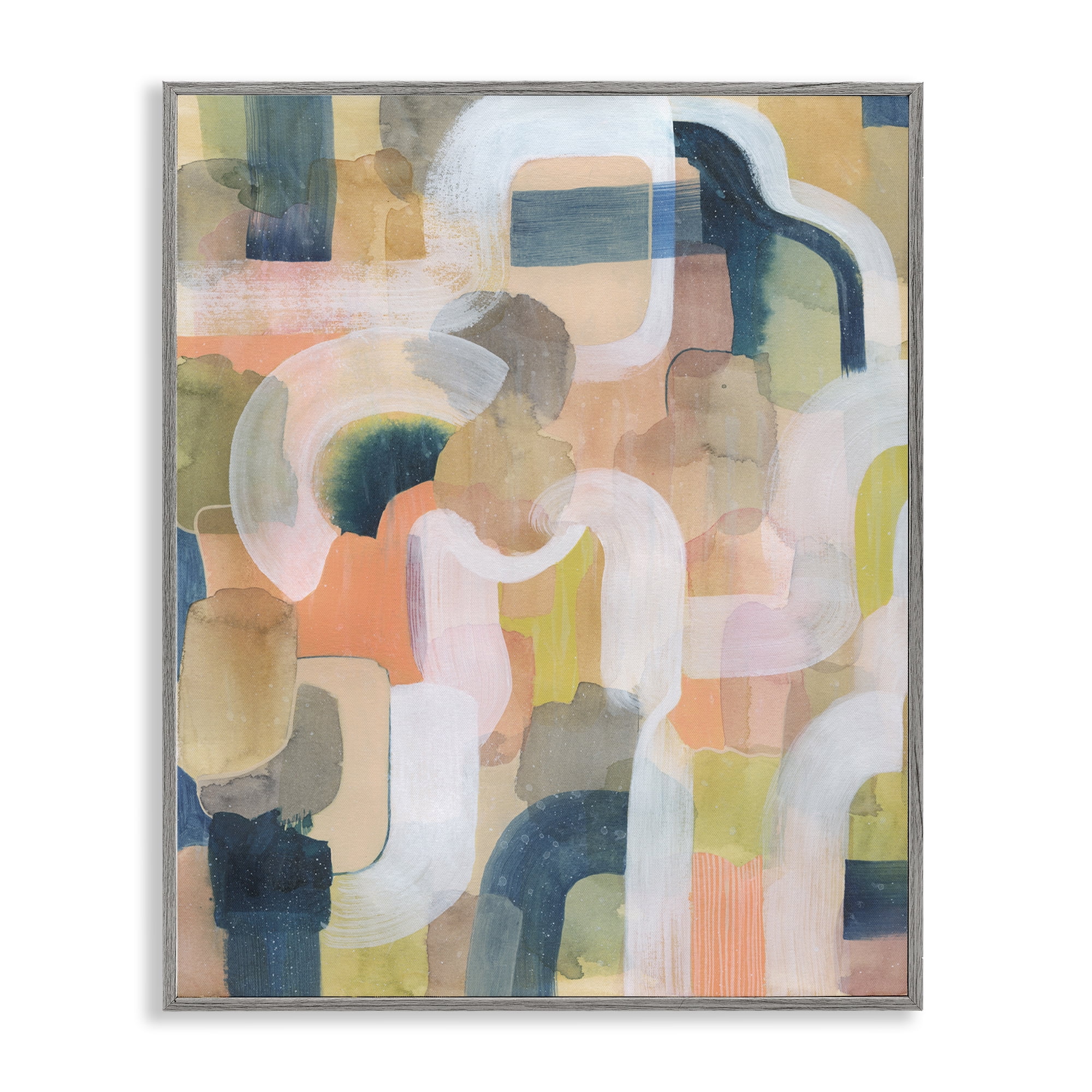 Stupell Industries Layered Curved Arches Abstract Painting Gray Framed Art Print Wall Art, 11 x 14