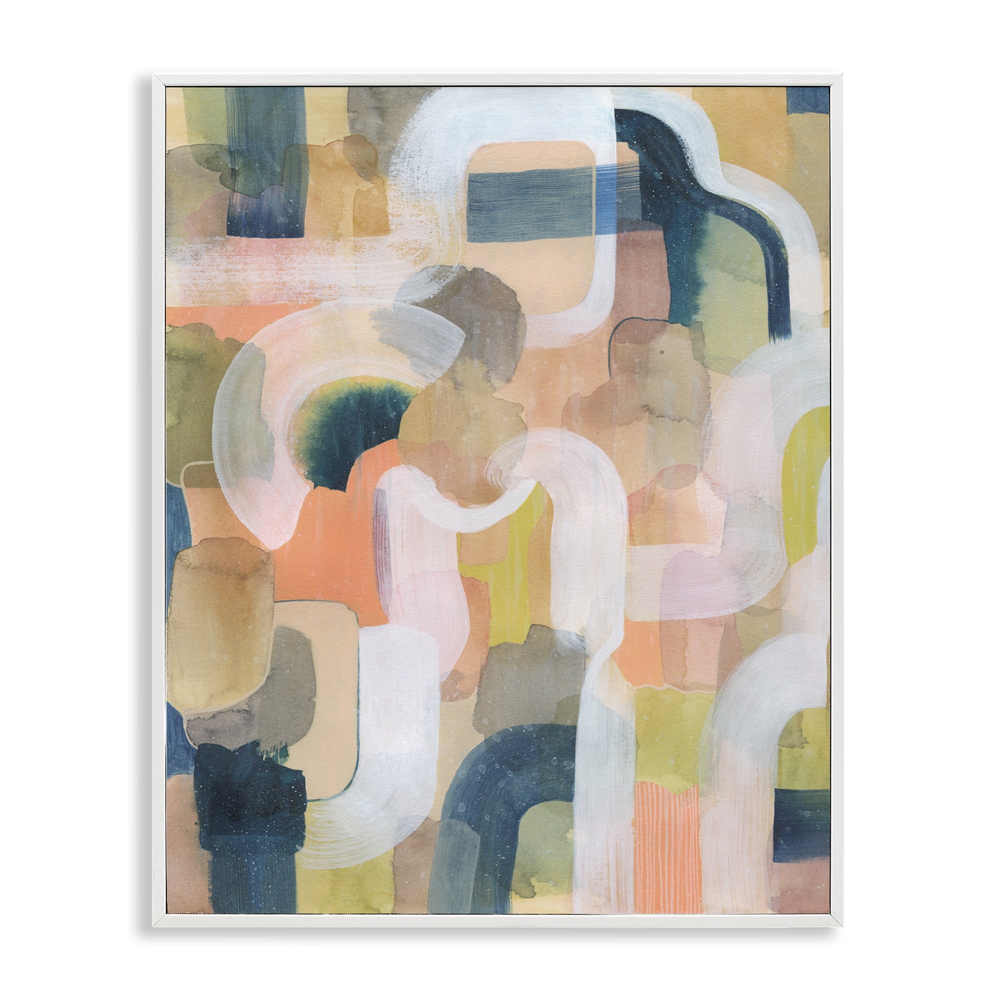 Stupell Industries Layered Curved Arches Abstract Painting White Framed Art Print Wall Art, 16 x 20