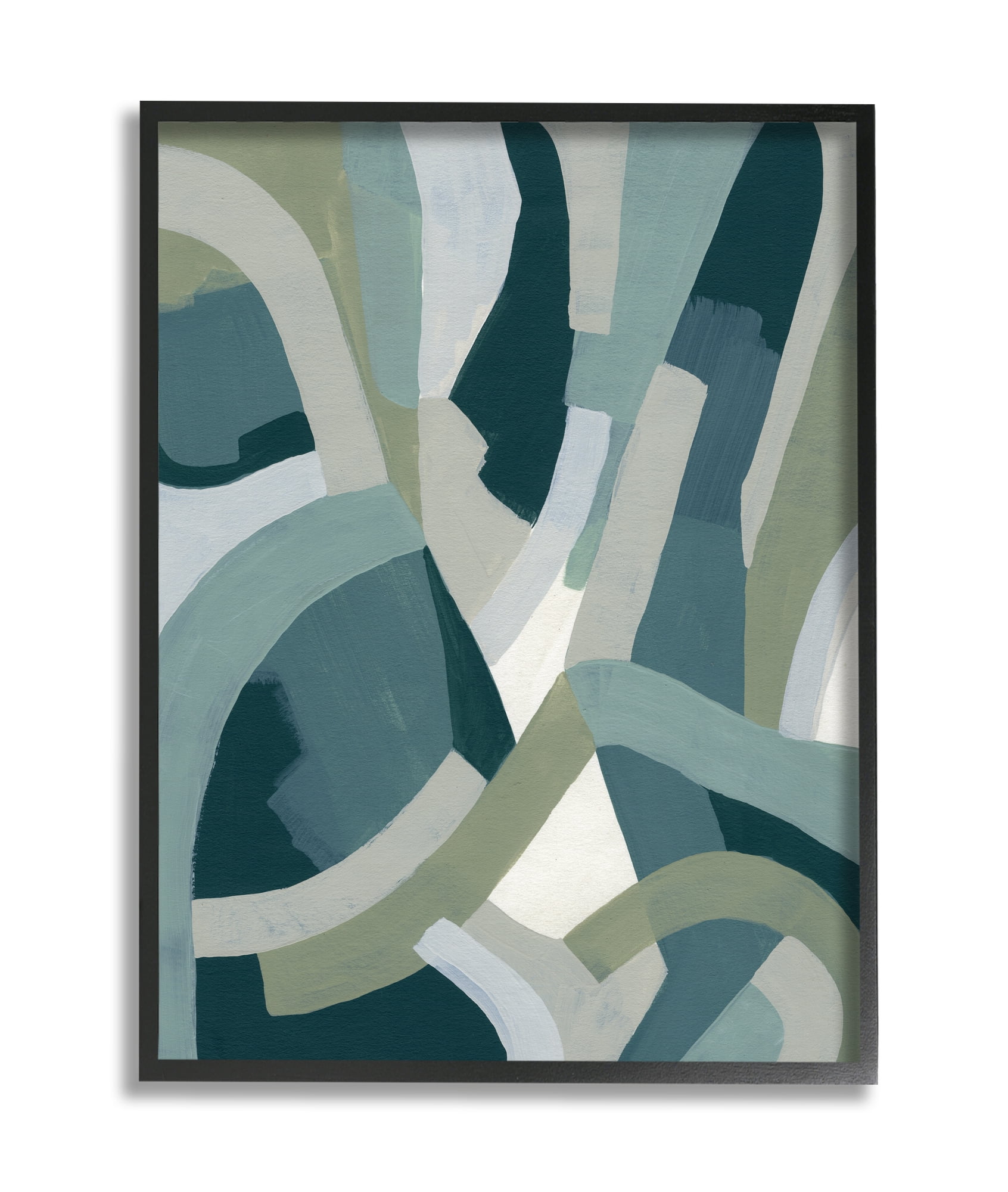 Stupell Industries Layered Curved Shapes Abstract Green Limestone Black Framed, 11 x 14, Design by June Erica Vess