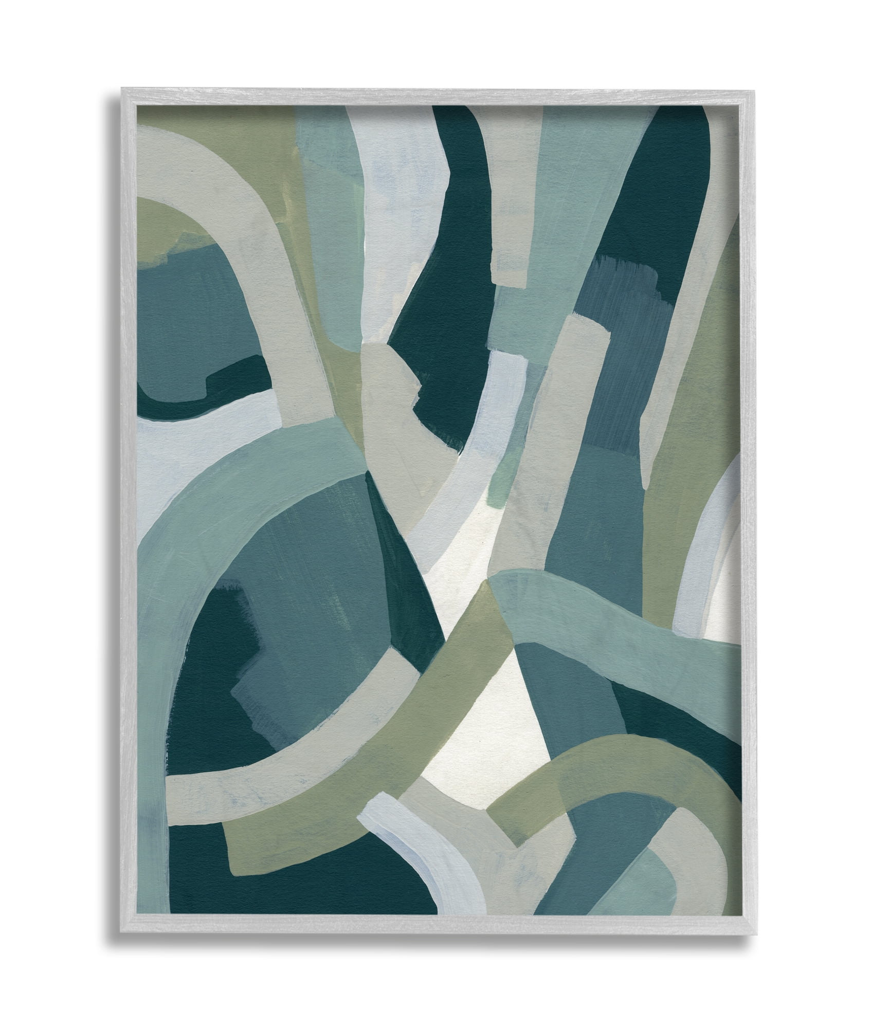 Stupell Industries Layered Curved Shapes Abstract Green Limestone Grey Framed, 16 x 20, Design by June Erica Vess