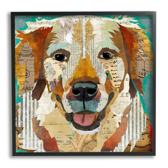 Stupell Industries Layered Dog Animal Portrait Ephemera Patchwork Collage Graphic Art Black Framed Art Print Wall Art, Design by Traci Anderson