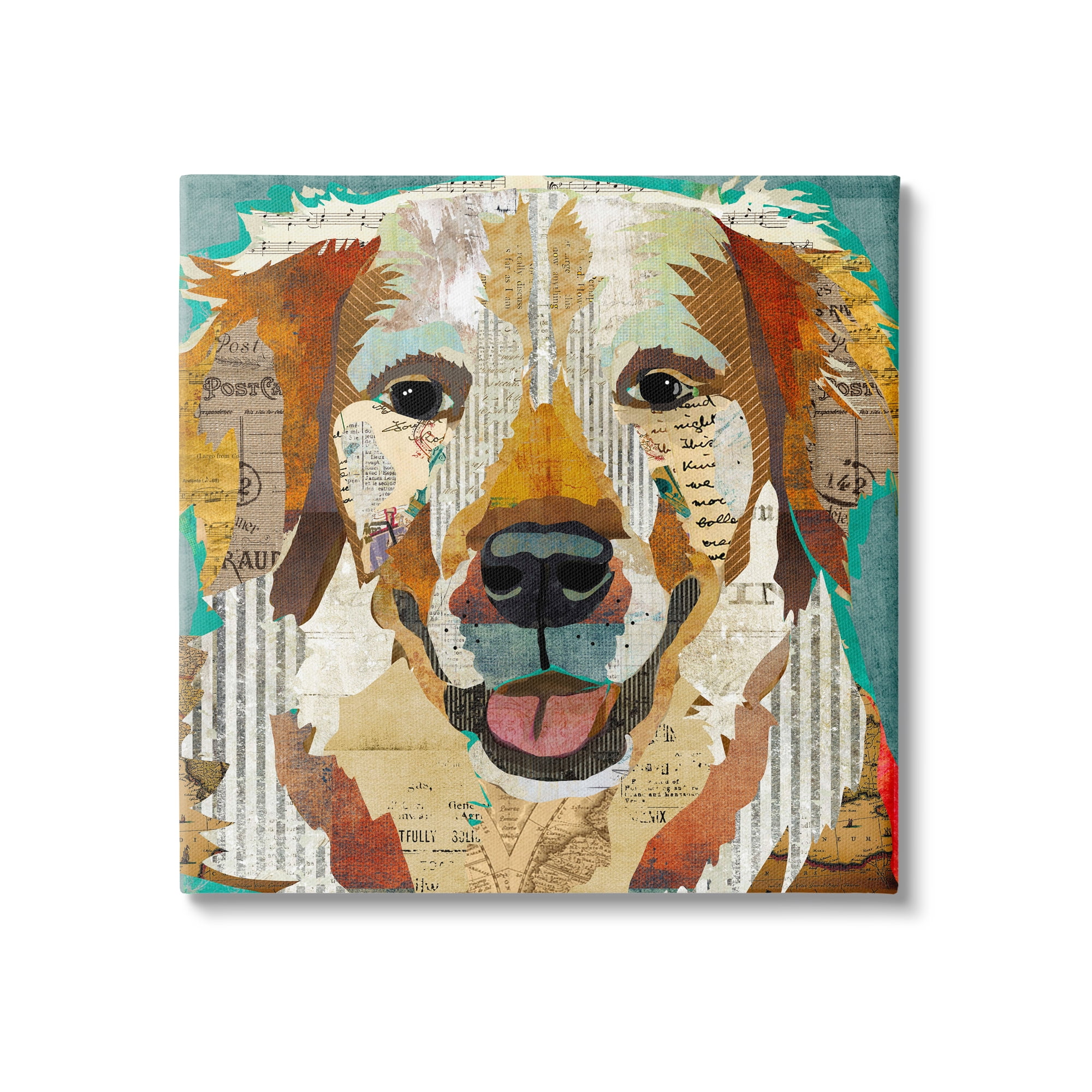 Stupell Industries Layered Dog Animal Portrait Ephemera Patchwork Collage Graphic Art Gallery Wrapped Canvas Print Wall Art, Design by Traci Anderson