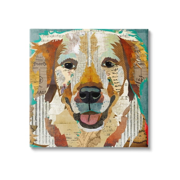 Stupell Industries Layered Dog Animal Portrait Ephemera Patchwork Collage Graphic Art Gallery Wrapped Canvas Print Wall Art, Design by Traci Anderson