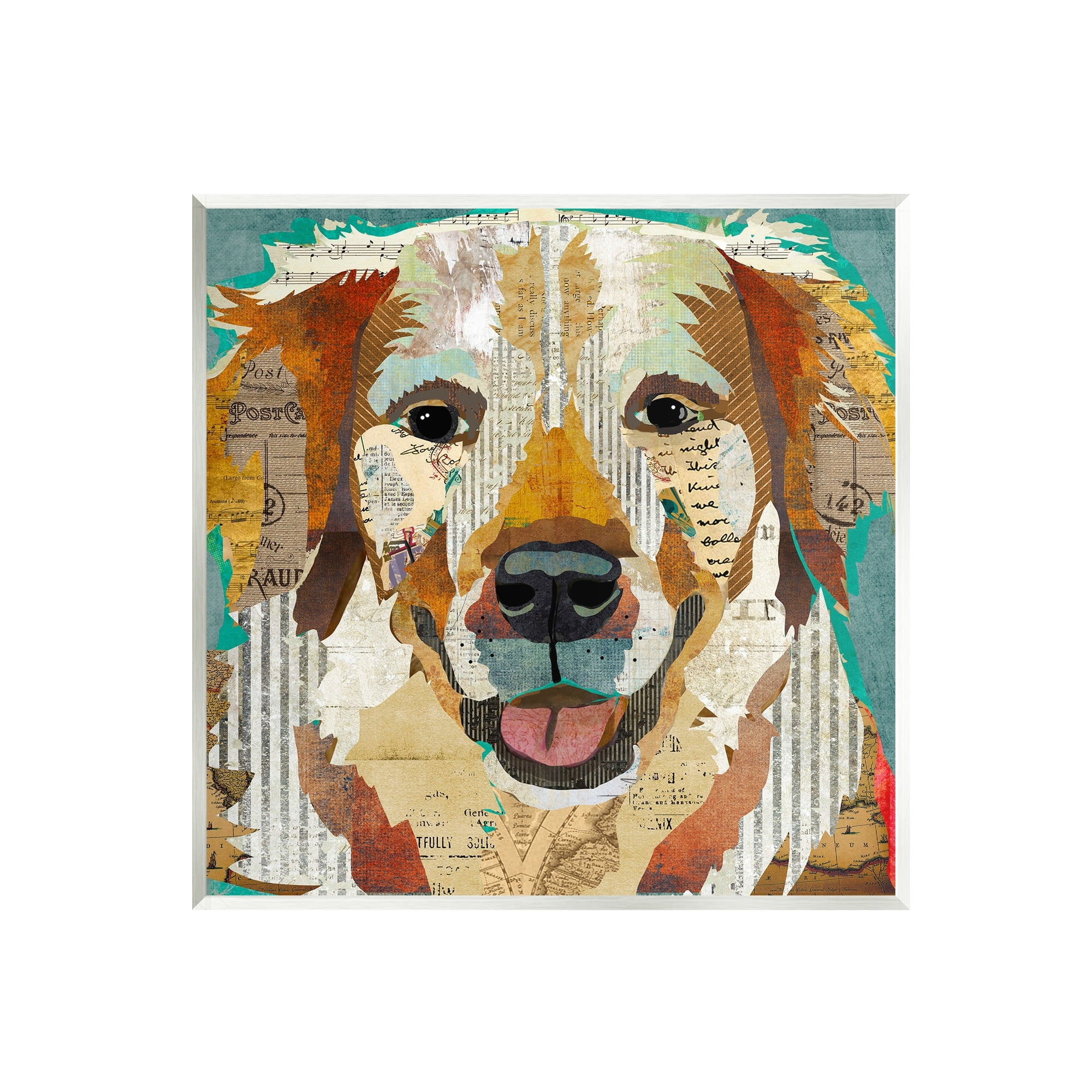 Stupell Industries Layered Dog Animal Portrait Ephemera Patchwork Collage Graphic Art Unframed Art Print Wall Art, Design by Traci Anderson