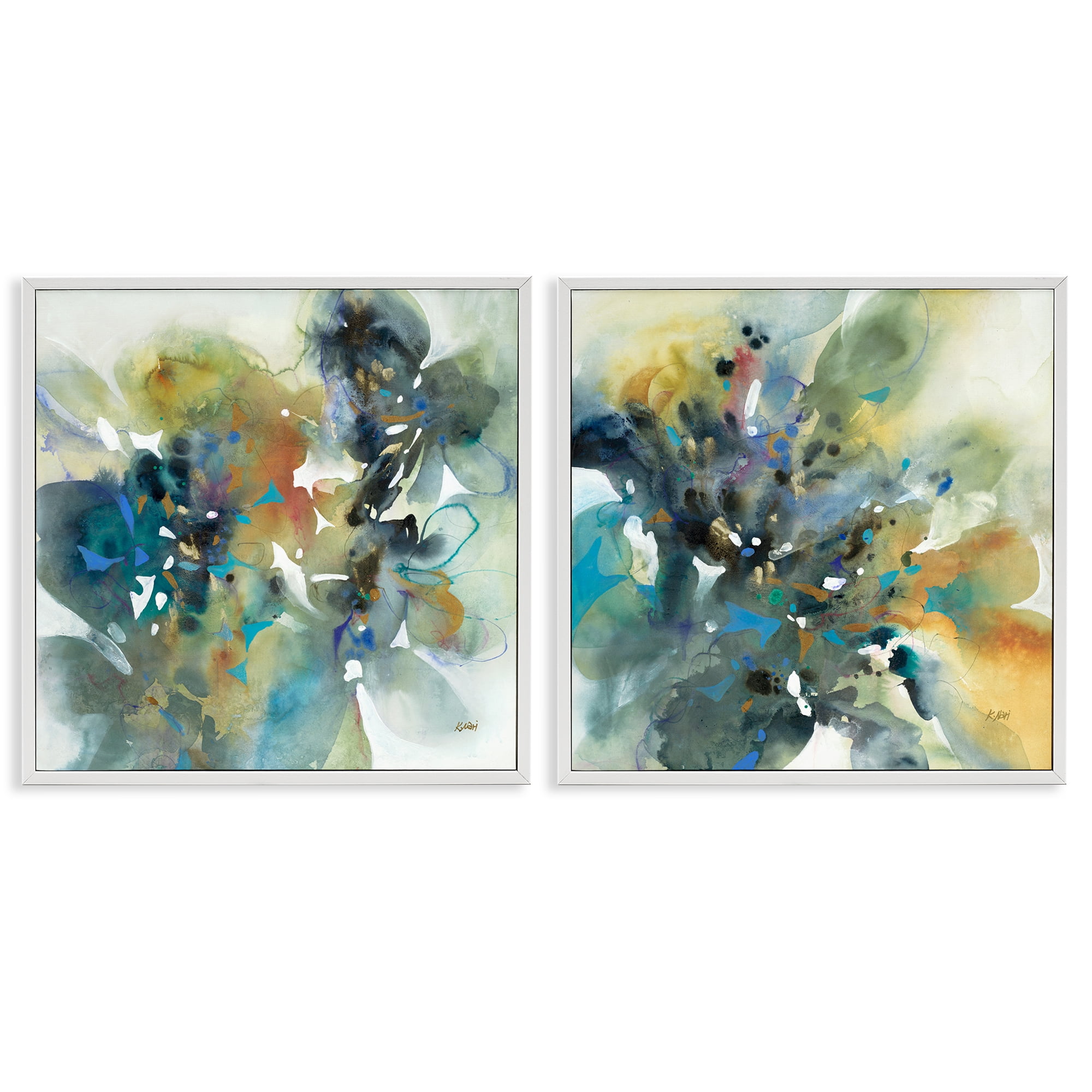 Stupell Industries Layered Faded Abstracts Abstract Painting White Framed Art Print Wall Art, 12 x 12, Set of 2