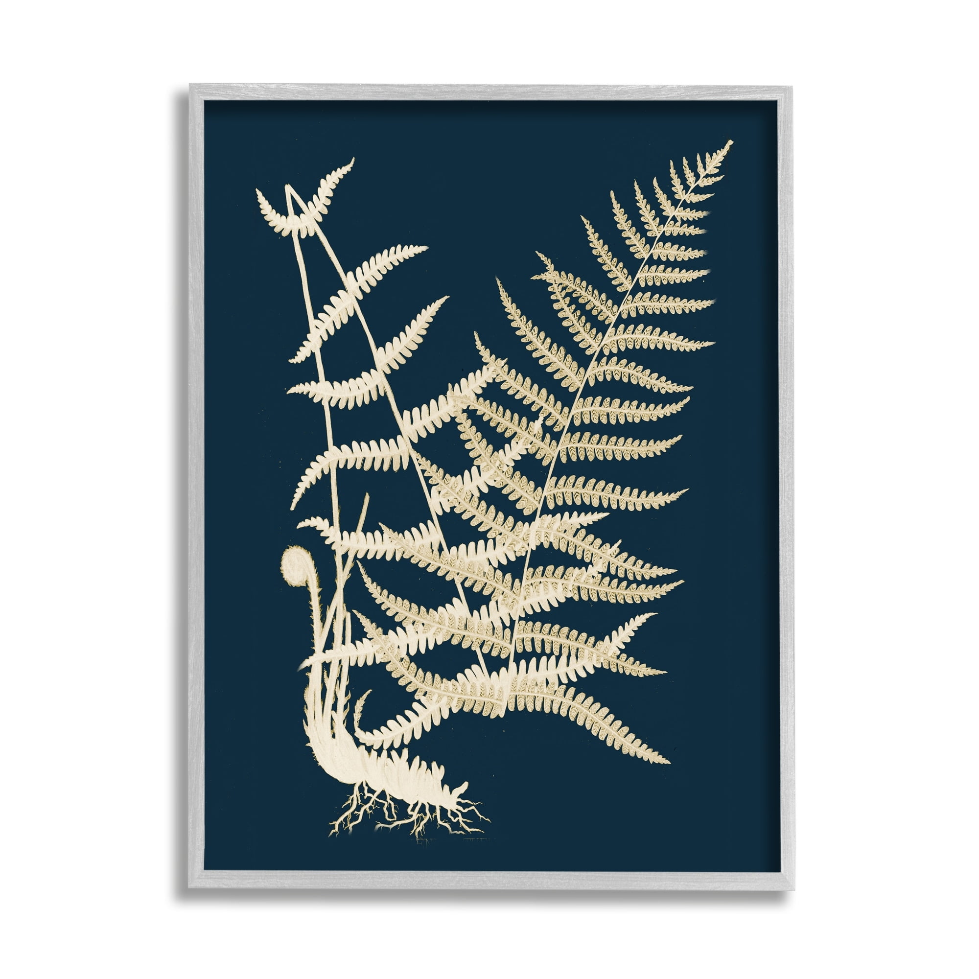 Stupell Industries Layered Fern Leaves Abstract Botanical Roots Shapes Graphic Art Gray Framed Art Print Wall Art, Design by Piddix