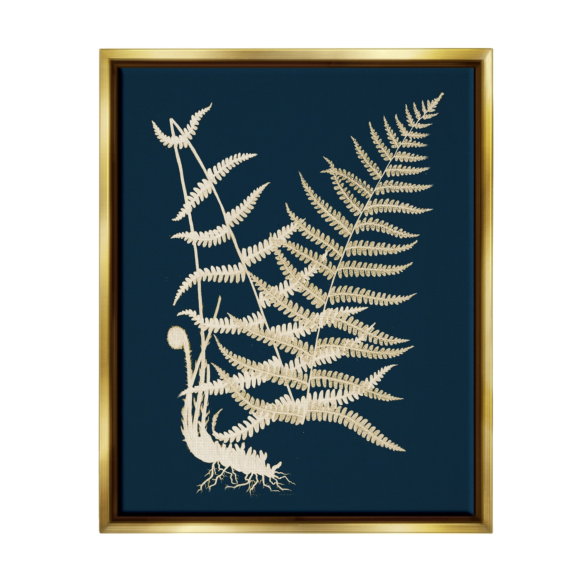 Stupell Industries Layered Fern Leaves Abstract Botanical Roots Shapes Graphic Art Metallic Gold Floating Framed Canvas Print Wall Art, Design by Piddix