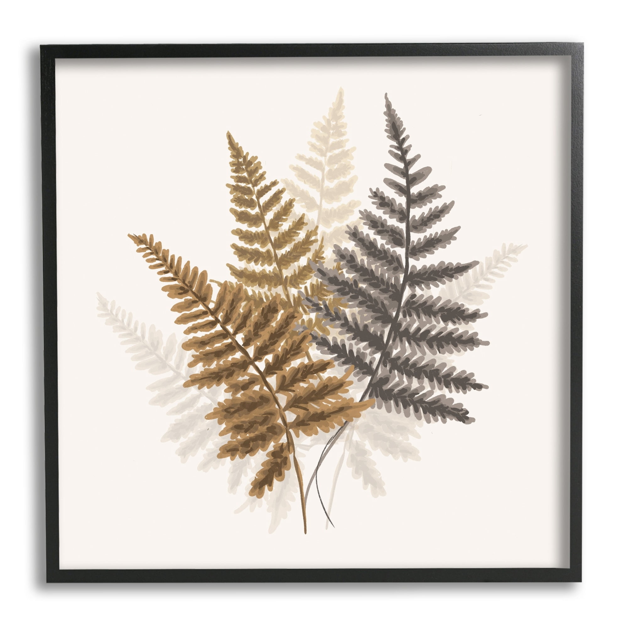 Stupell Industries Layered Fern Leaves Soft Botanical Earth Tones Graphic Art Black Framed Art Print Wall Art, Design by House of Rose