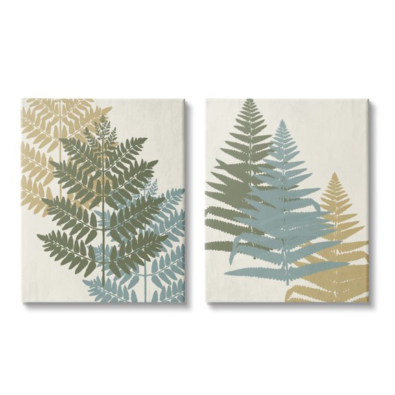 Stupell Industries Layered Fern Plants Botanical Leaves Muted Tones Graphic Art Gallery Wrapped Canvas Print Wall Art, Set of 2, Design by Kim Allen