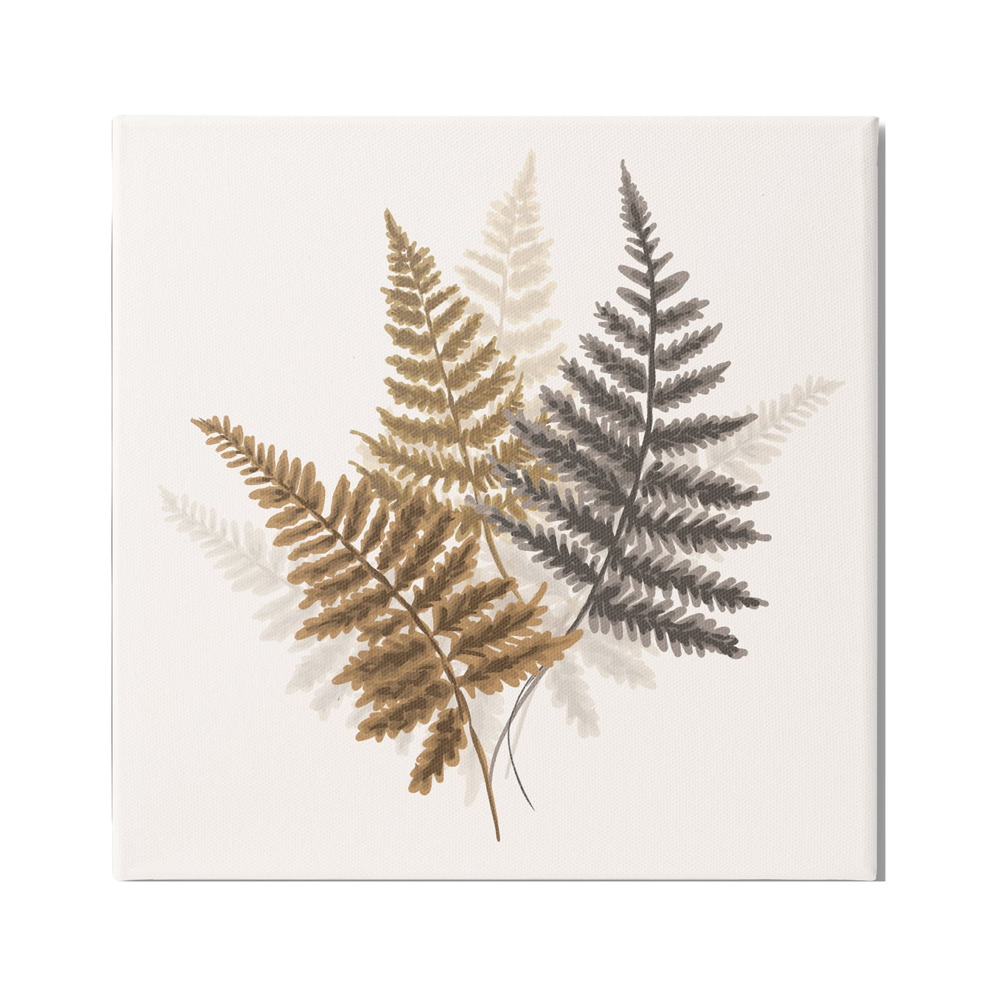 Neutral Boho Botanical Ferns Canvas Wall Art, 17" x 17"