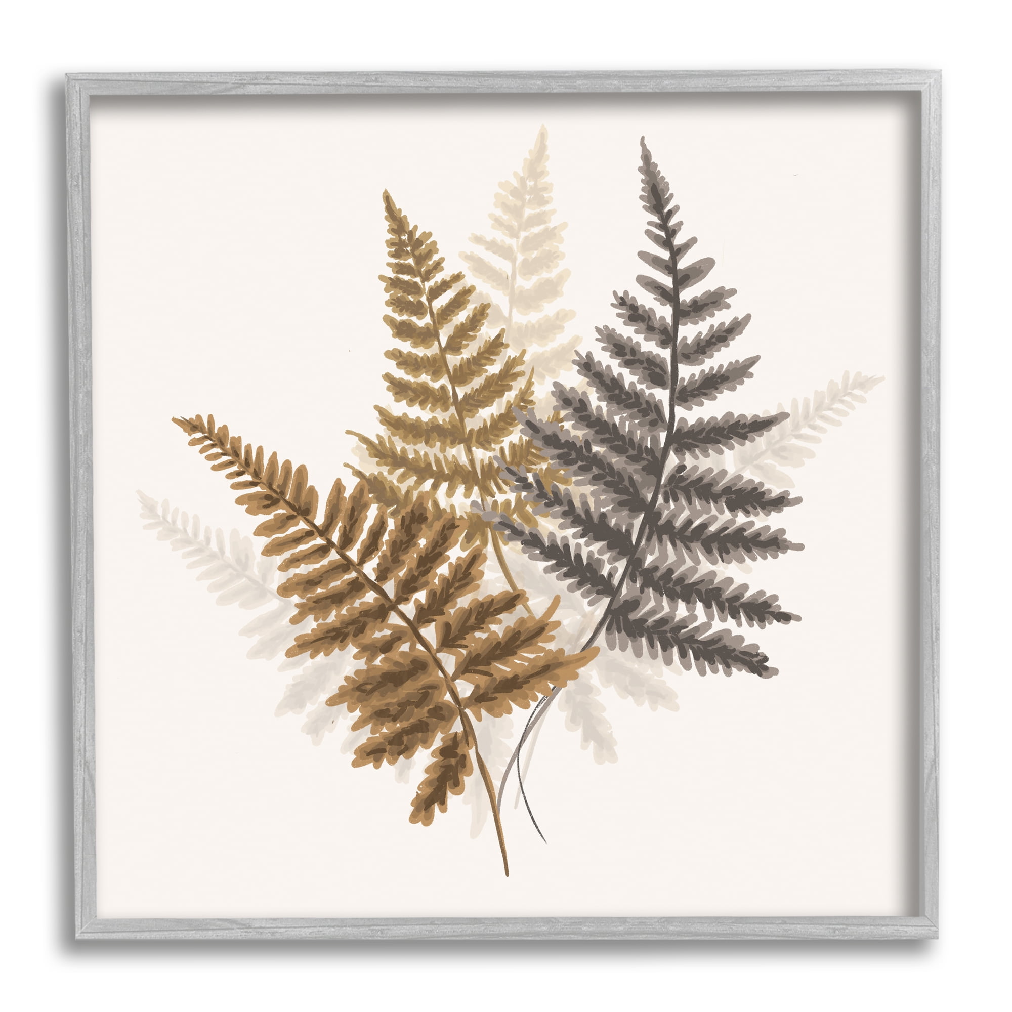 Stupell Industries Layered Ferns Botanical Leaves Neutral Boho Tones Graphic Art Gray Framed Art Print Wall Art, Design by House of Rose