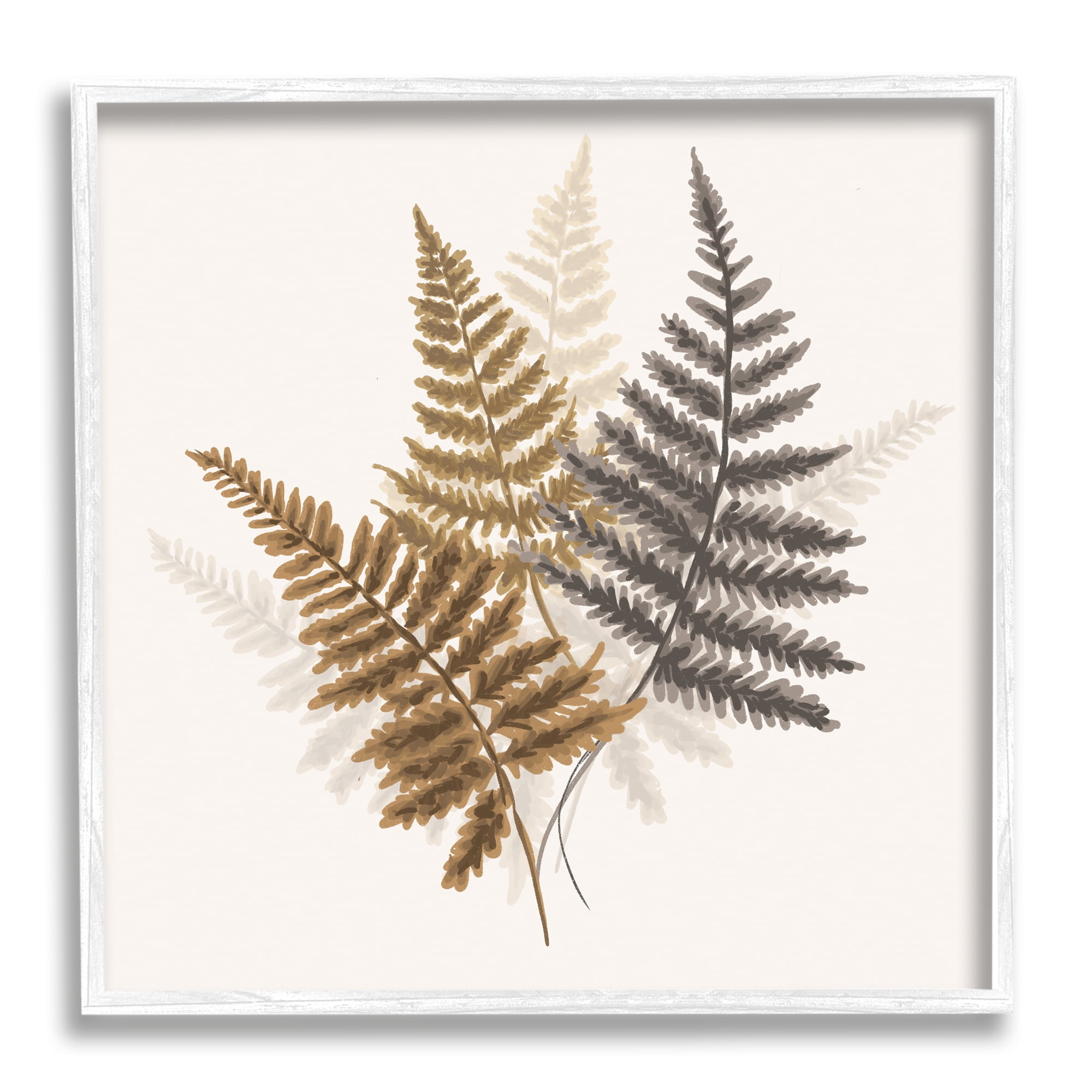 Stupell Industries Layered Ferns Botanical Leaves Neutral Boho Tones Graphic Art White Framed Art Print Wall Art, Design by House of Rose