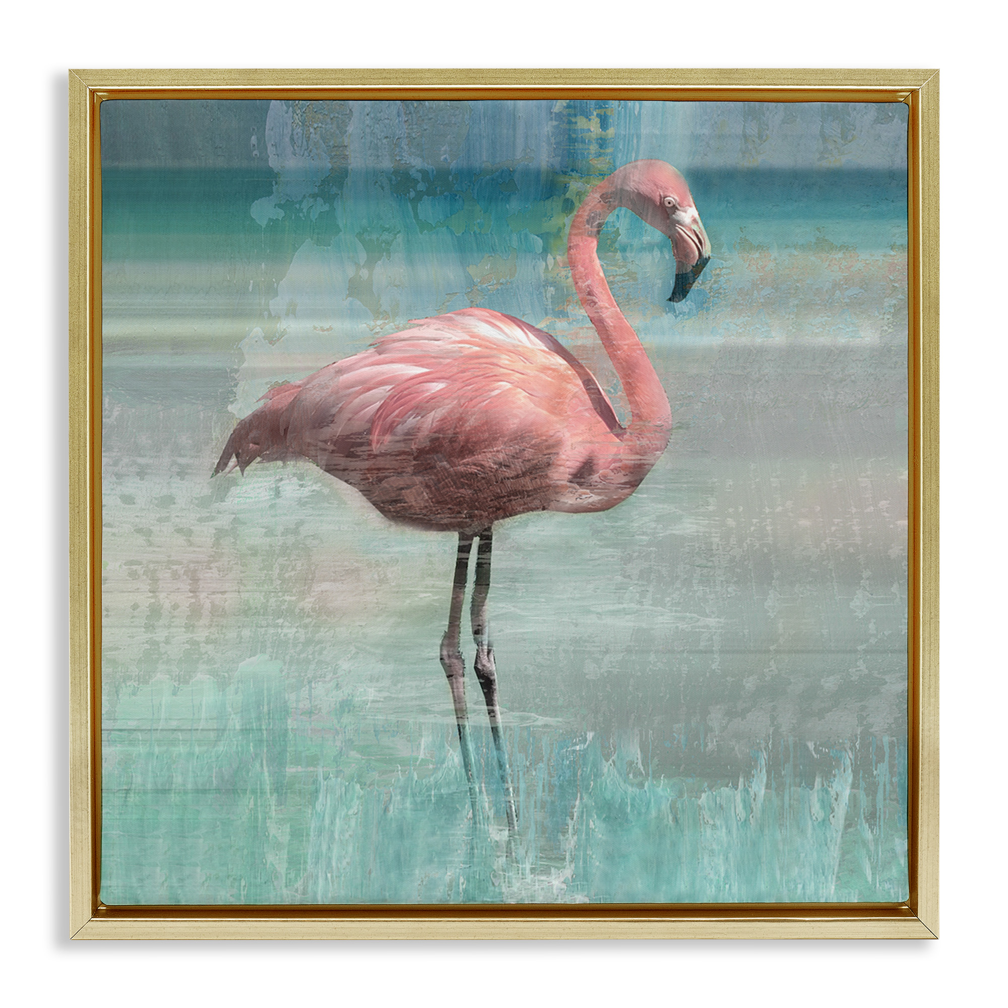 Stupell Industries Layered Flamingo Bird Portrait Animals & Insects Painting Gold Floater Framed Canvas Art Print Wall Art, 25 x 25