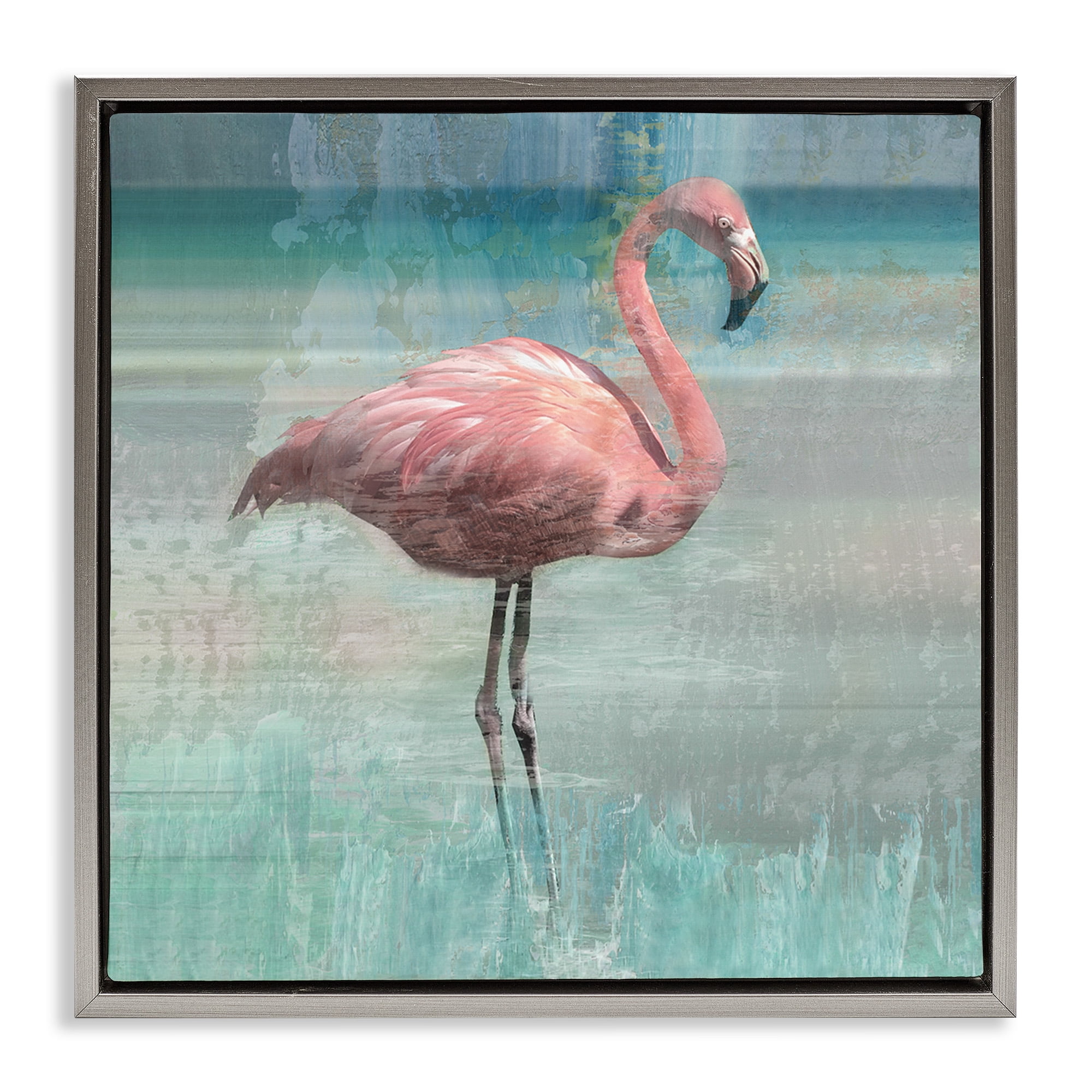 Stupell Industries Layered Flamingo Bird Portrait Animals & Insects Painting Gray Floater Framed Canvas Art Print Wall Art, 25 x 25