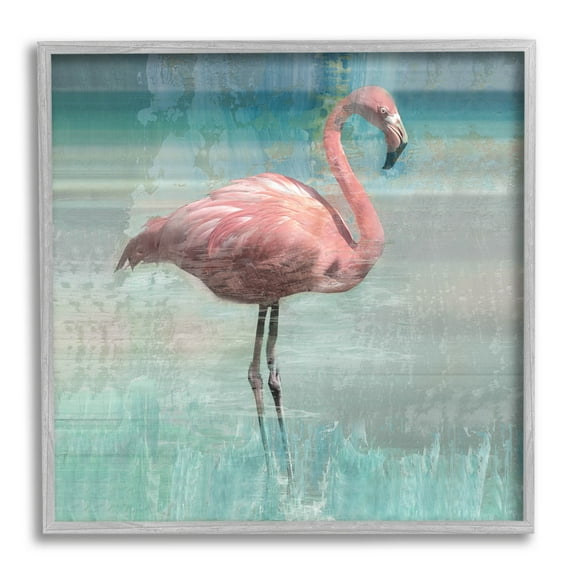 Stupell Industries Layered Flamingo Bird Portrait Graphic Art Gray Framed Art Print Wall Art, Design by Nan