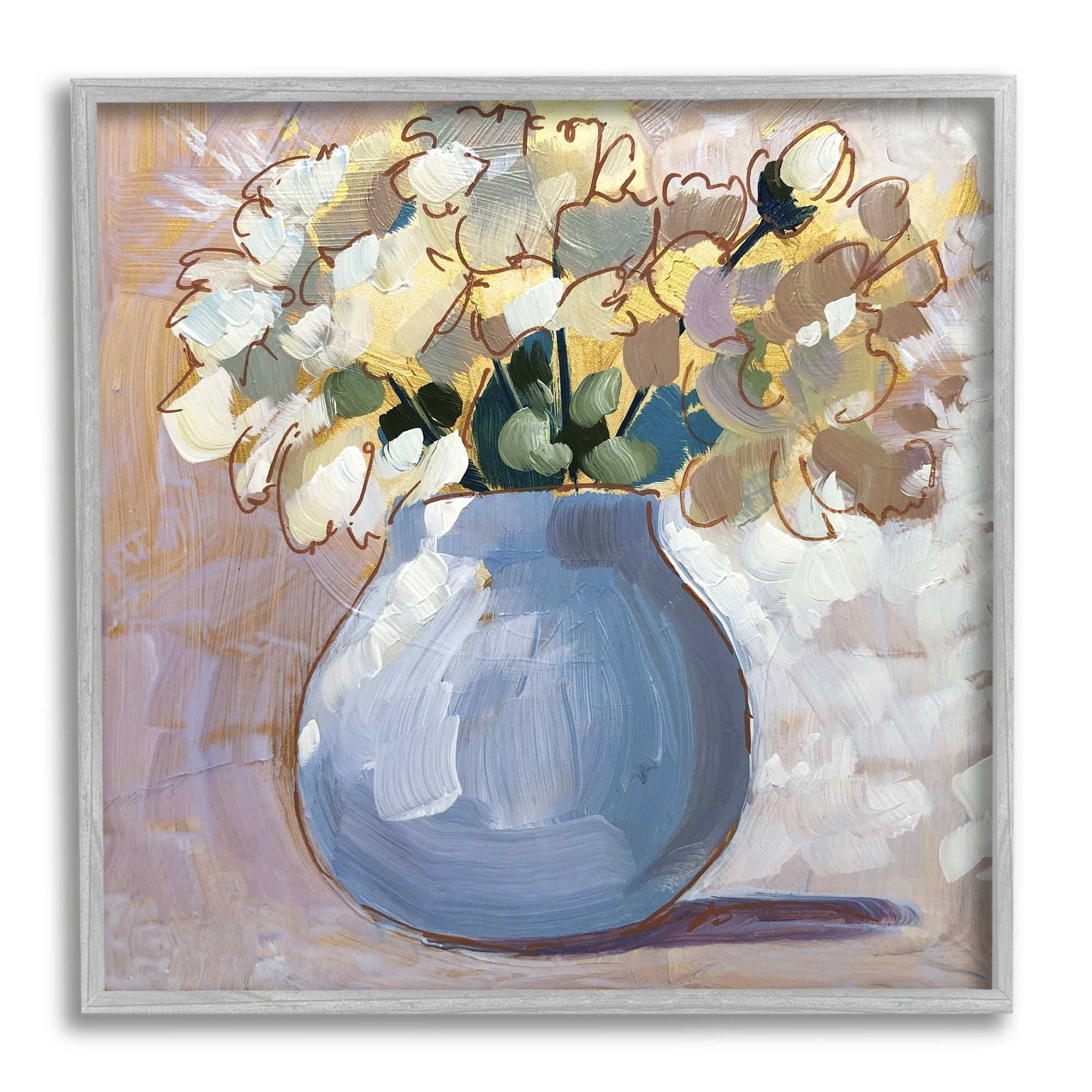Stupell Industries Layered Flower Arrangement Blossoms Bouquet Painting Painting Gray Framed Art Print Wall Art, Design by Sue Riger